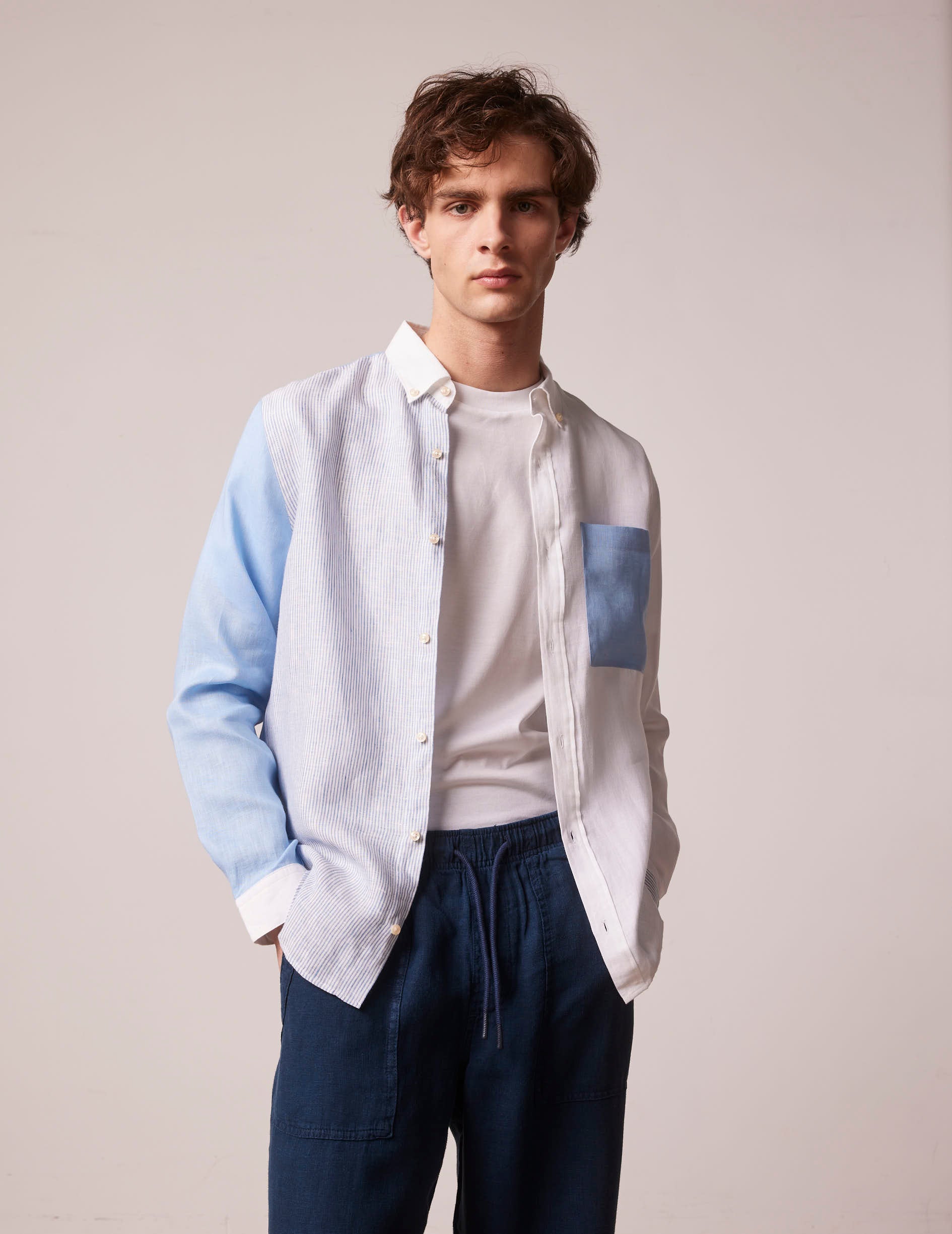 Blue linen William Fun shirt - Linen - American Collar