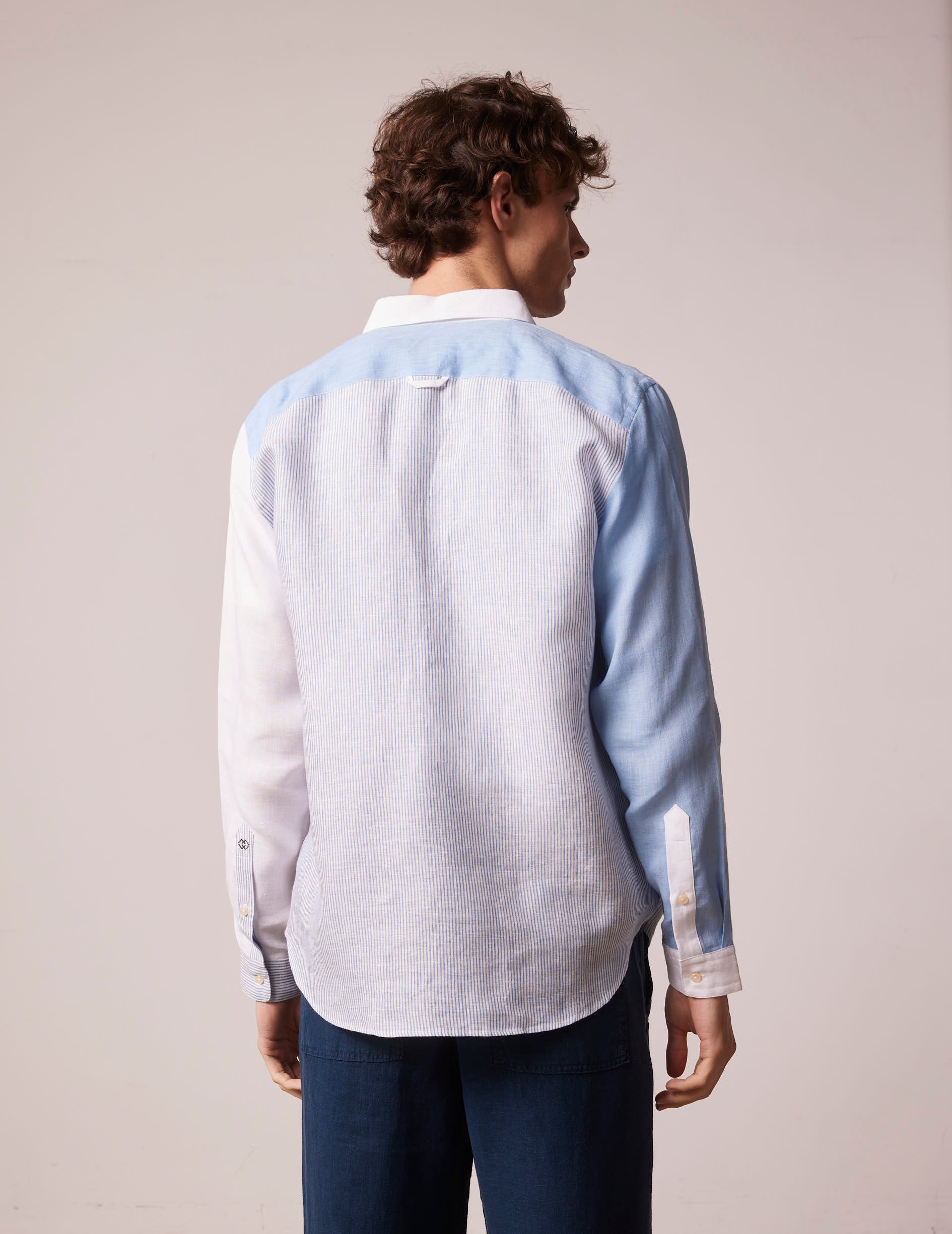 Blue linen William Fun shirt - Linen - American Collar