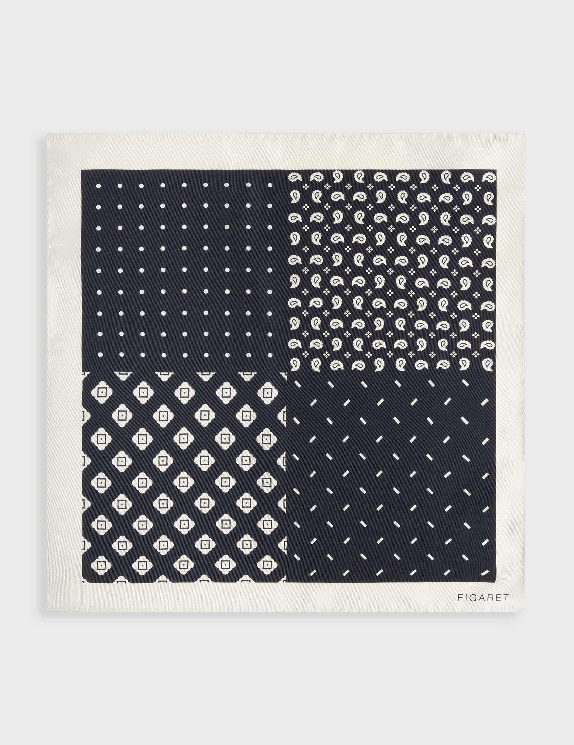 Navy patterned silk twill handkerchief