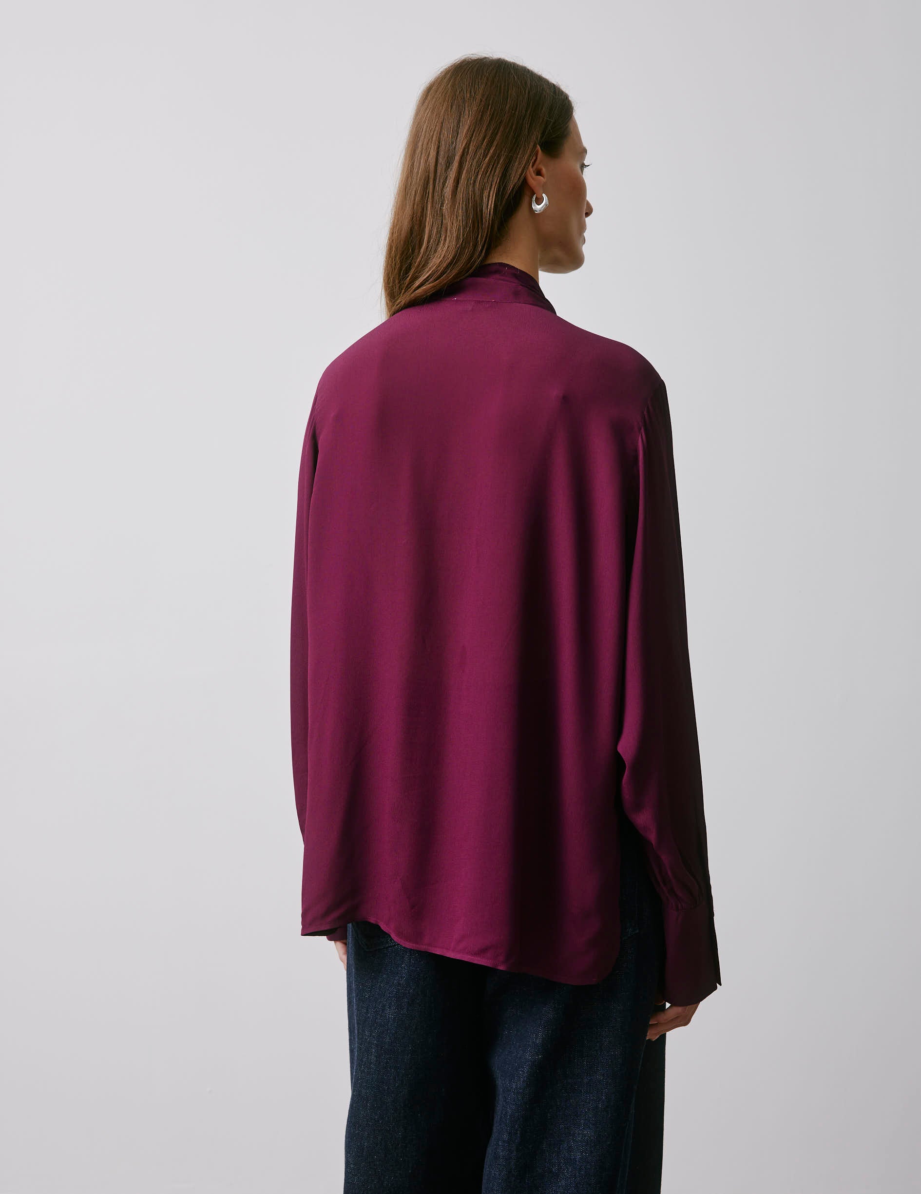 Madison burgundy blouse - Crepe - Lavaliere Collar