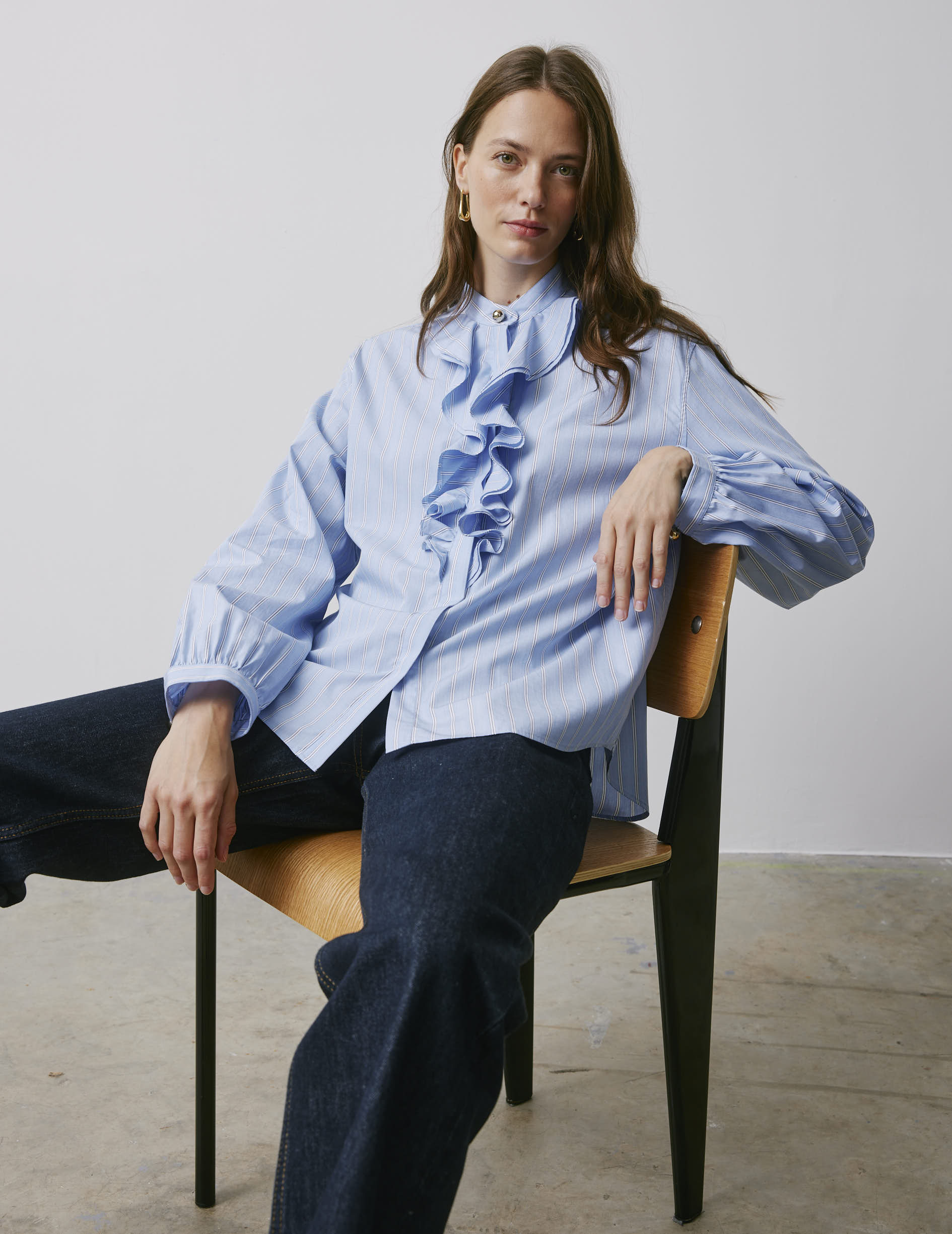 Carla blue striped shirt - Fil-a-fil - Officer Collar