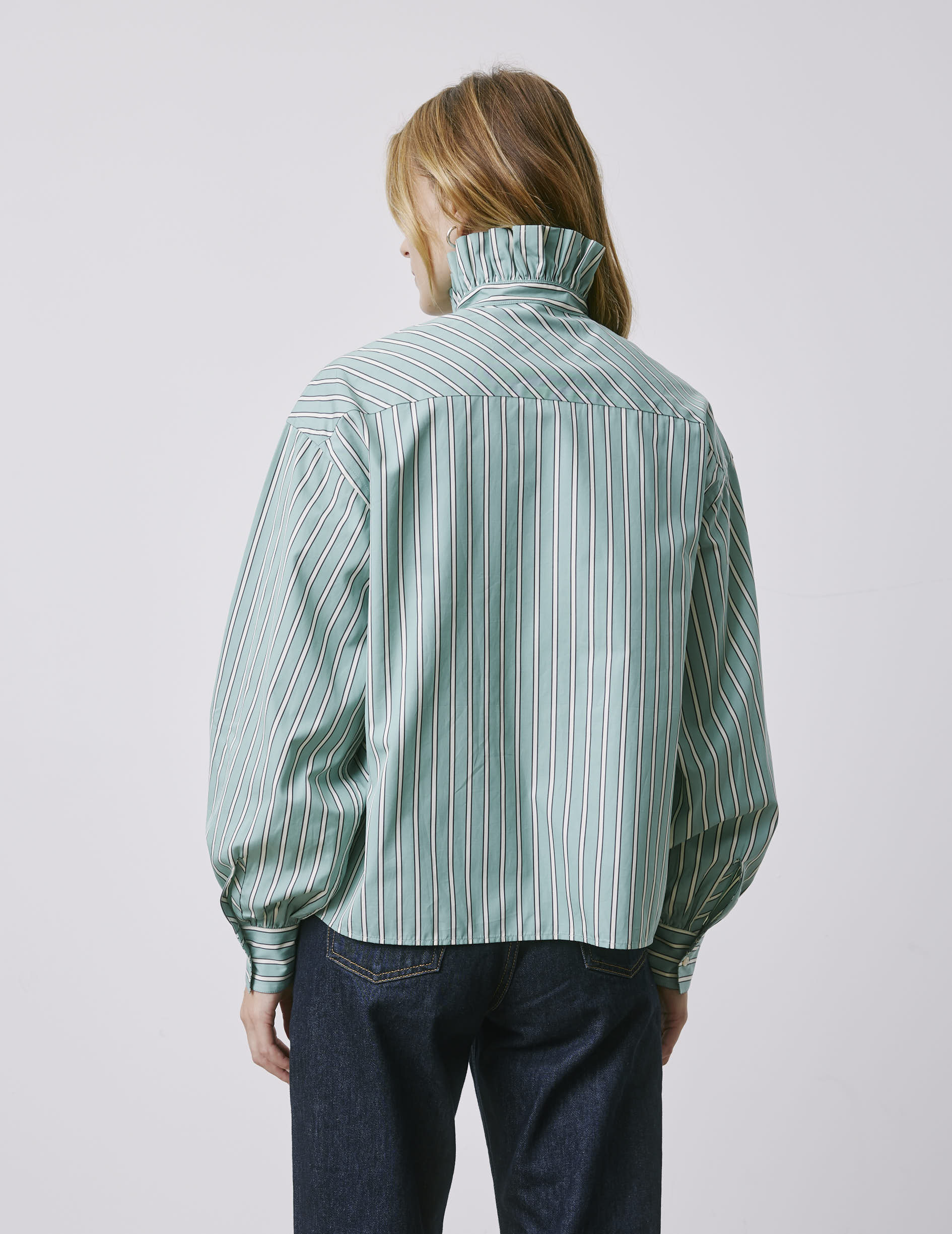 Greta sage-green striped shirt - Poplin - Victorian Collar