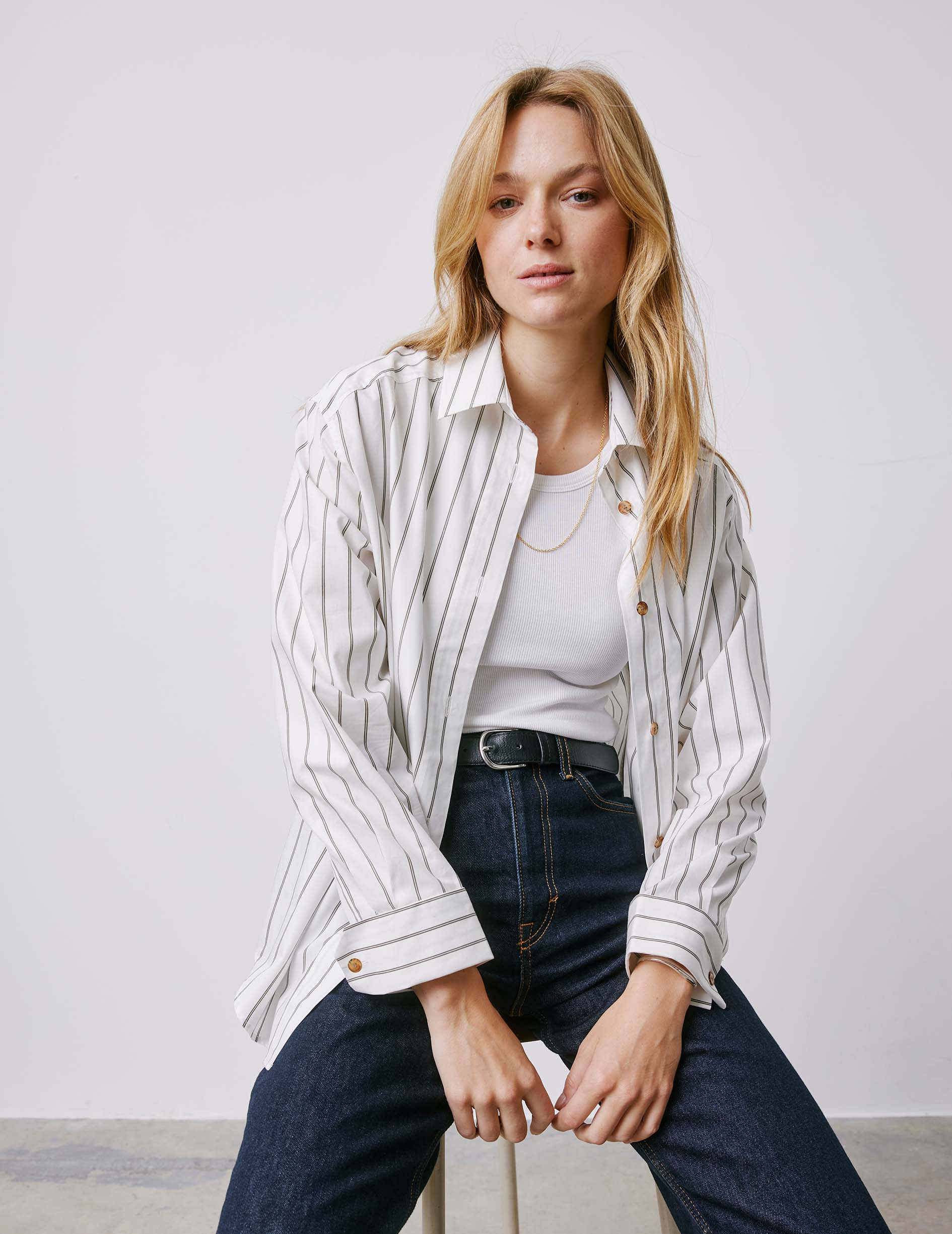 Hannah khaki striped shirt - Poplin - Shirt Collar - French Cuffs