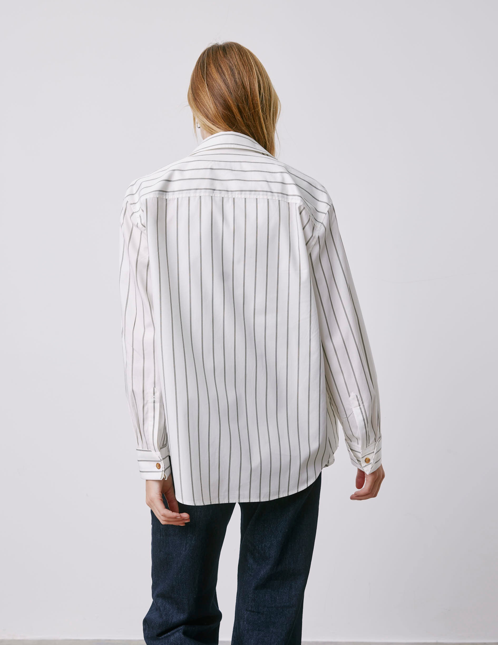 Hannah khaki striped shirt - Poplin - Shirt Collar - French Cuffs