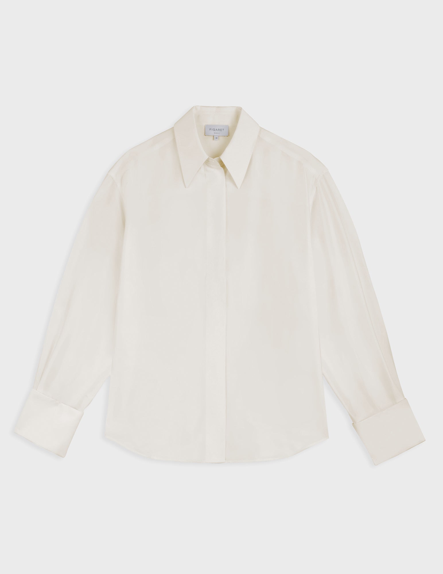 Irisa white hidden button placket shirt - Silk - Long Collar - French Cuffs