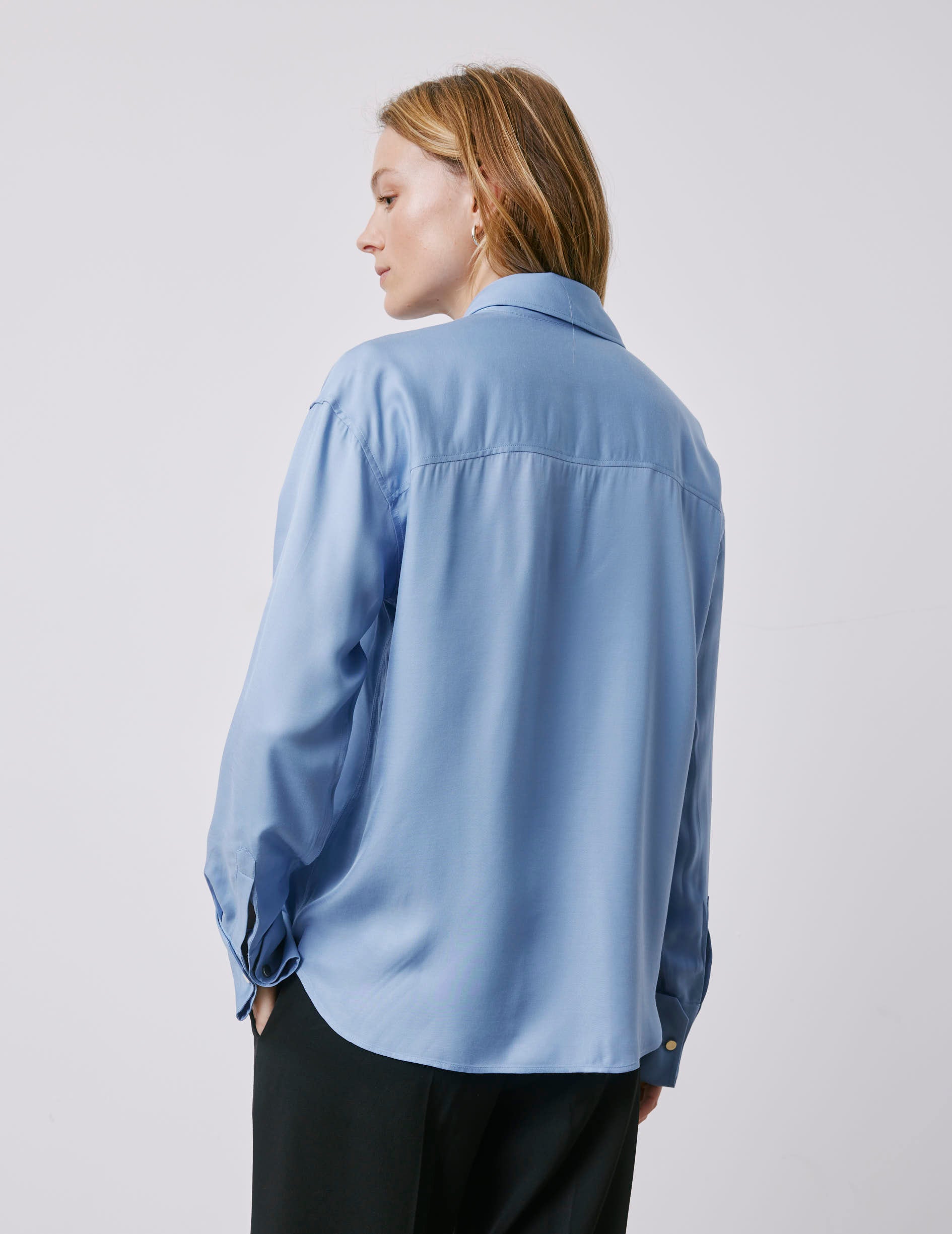 Irisa blue hidden button placket shirt - Twill - Long Collar - French Cuffs