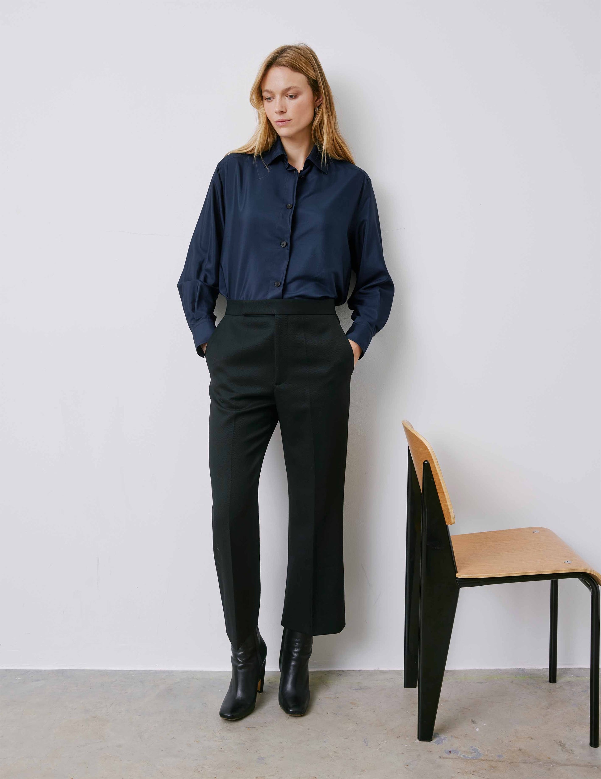 Léanna navy shirt - Silk - Shirt Collar