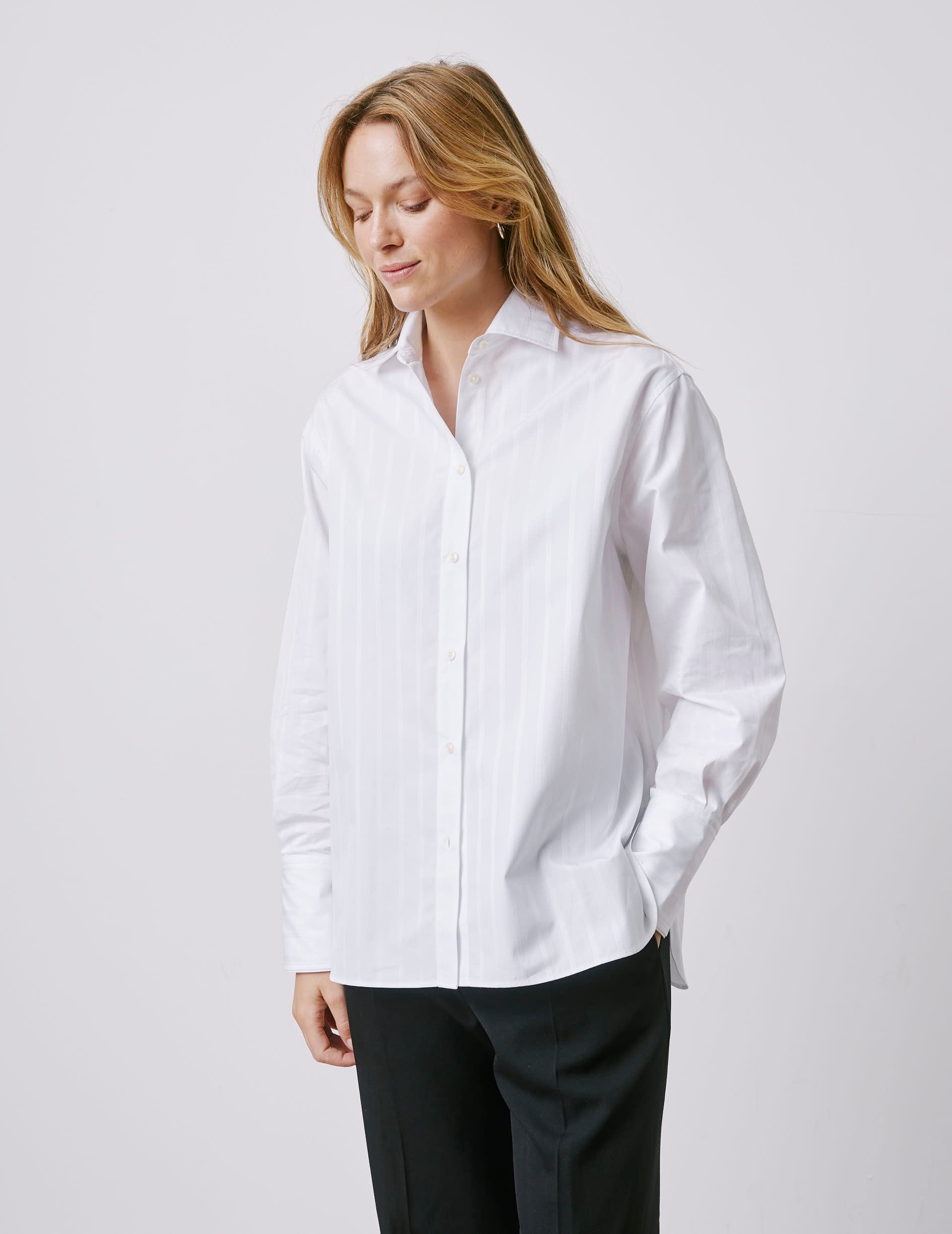 Léa white striped oversized shirt - Poplin - Shirt Collar