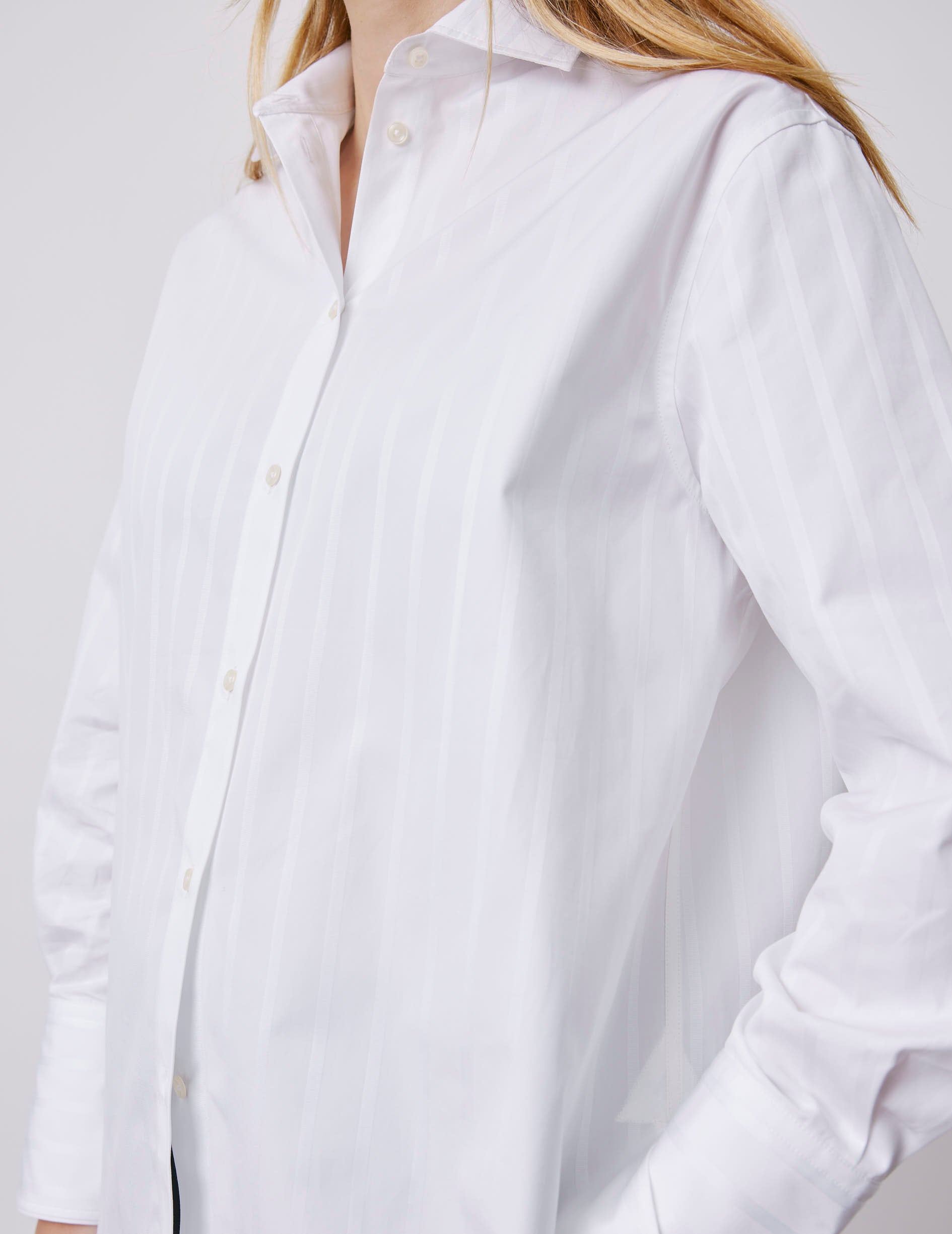 Léa white striped oversized shirt - Poplin - Shirt Collar