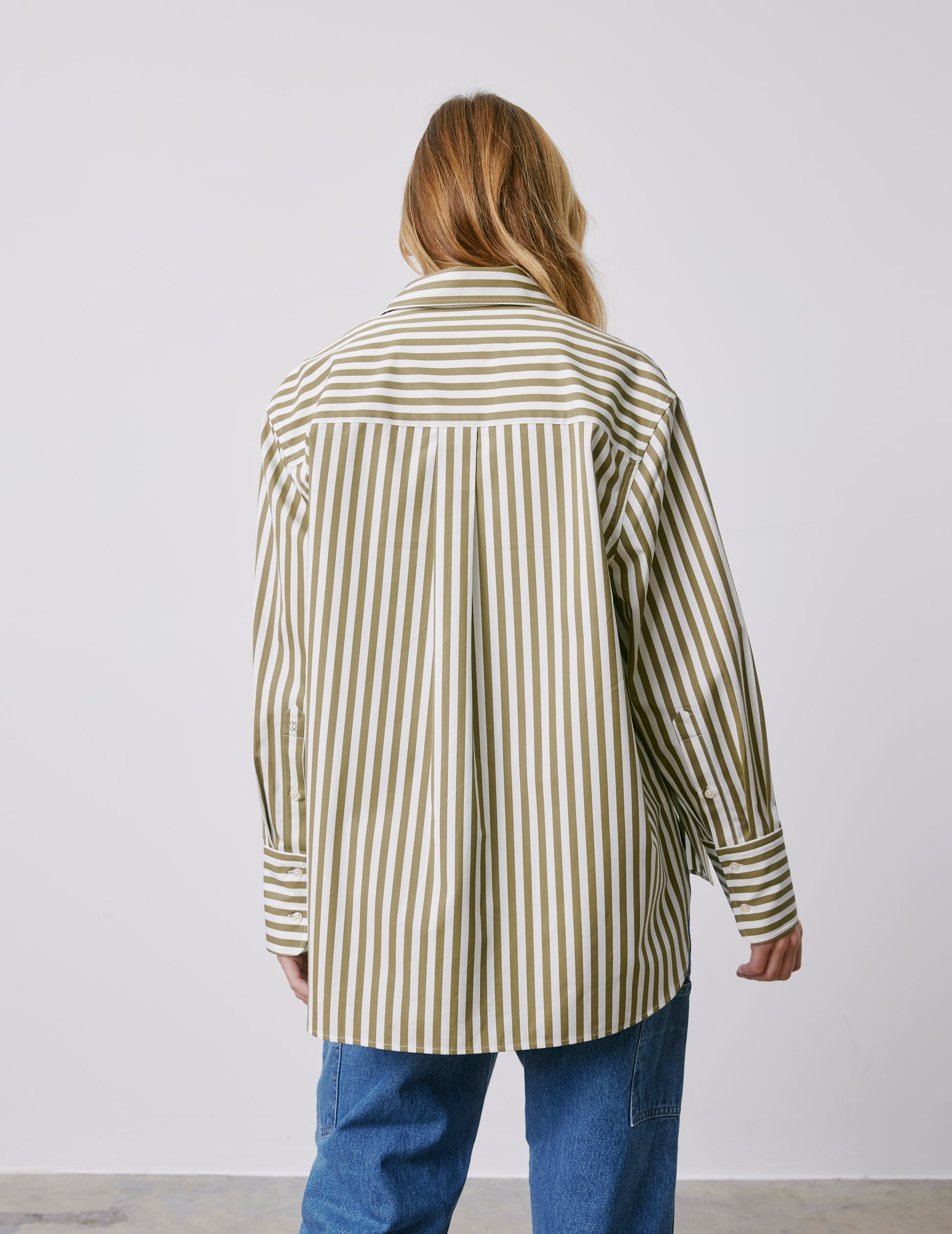 Léa khaki striped oversized shirt - Poplin - Shirt Collar