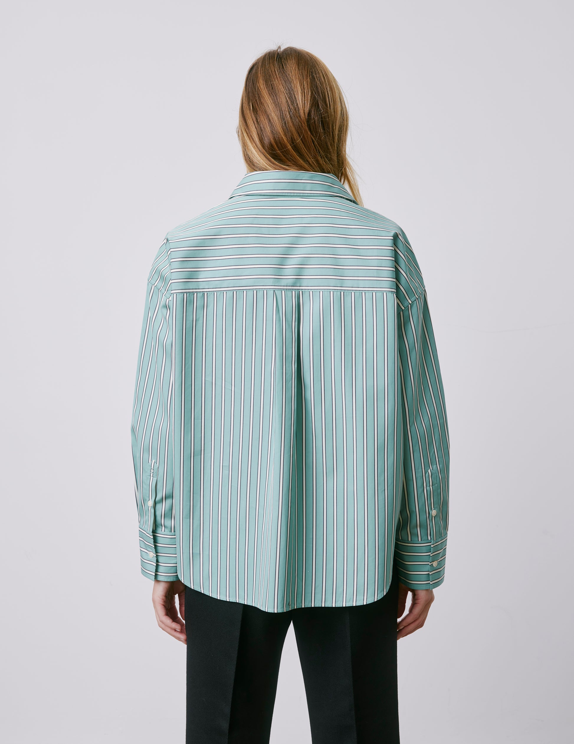 Lizandra sage green striped oversized shirt - Poplin - Shirt Collar