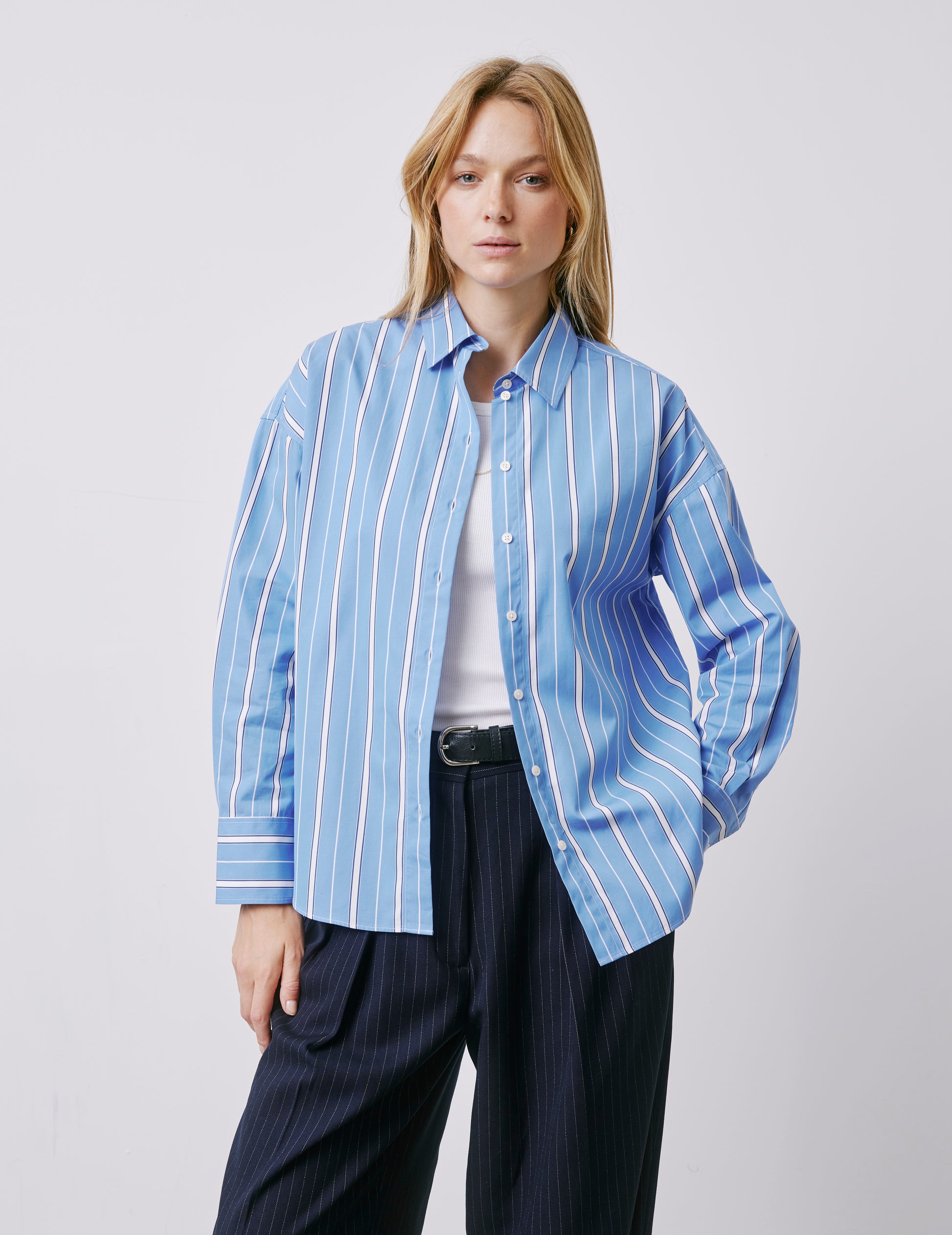 Lizandra blue striped oversized shirt - Poplin - Shirt Collar