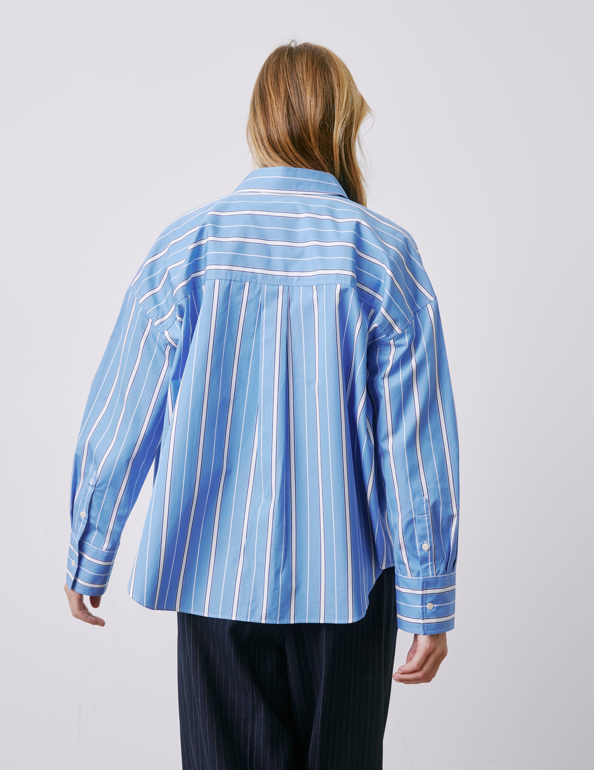 Lizandra blue striped oversized shirt - Poplin - Shirt Collar