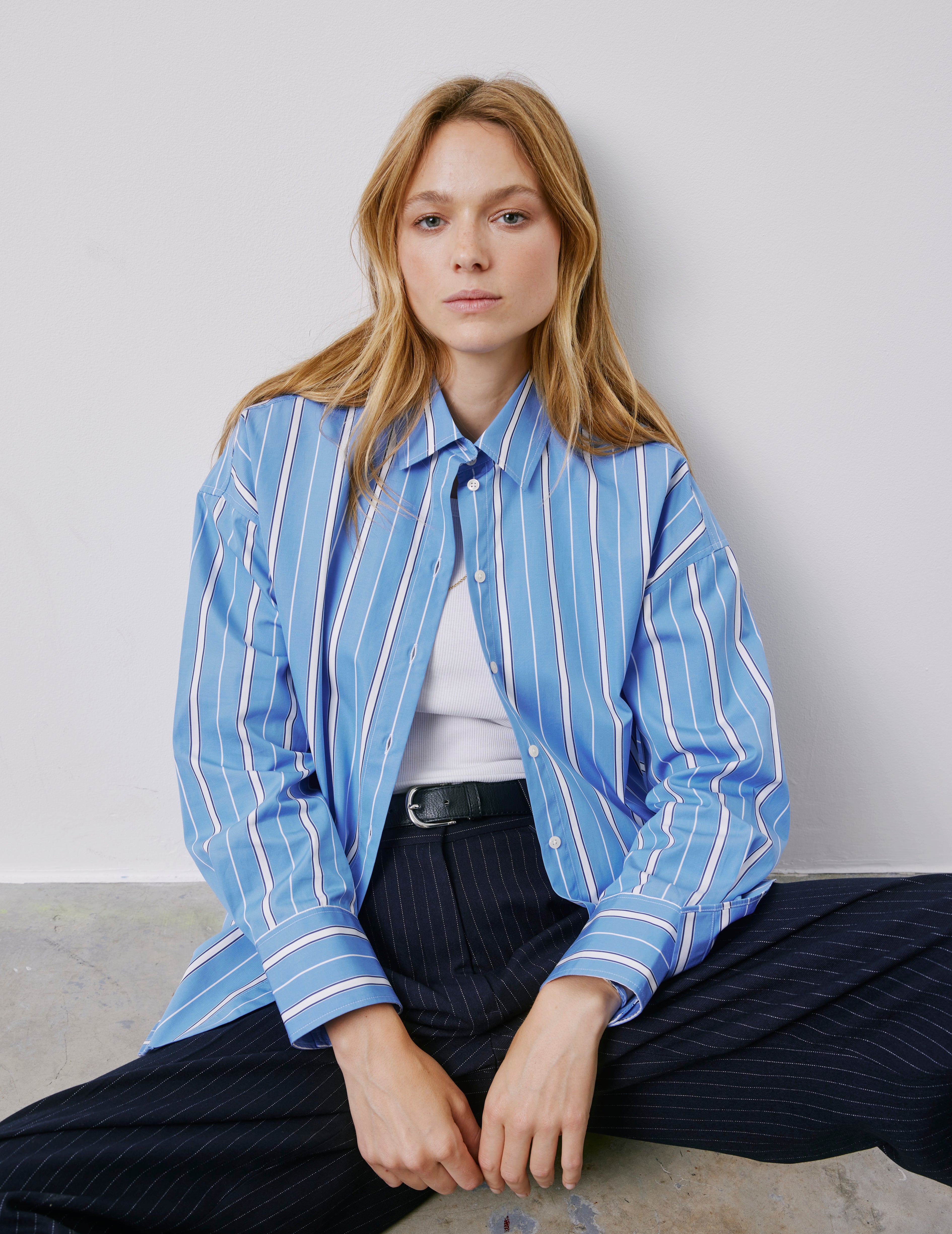 Lizandra blue striped oversized shirt - Poplin - Shirt Collar
