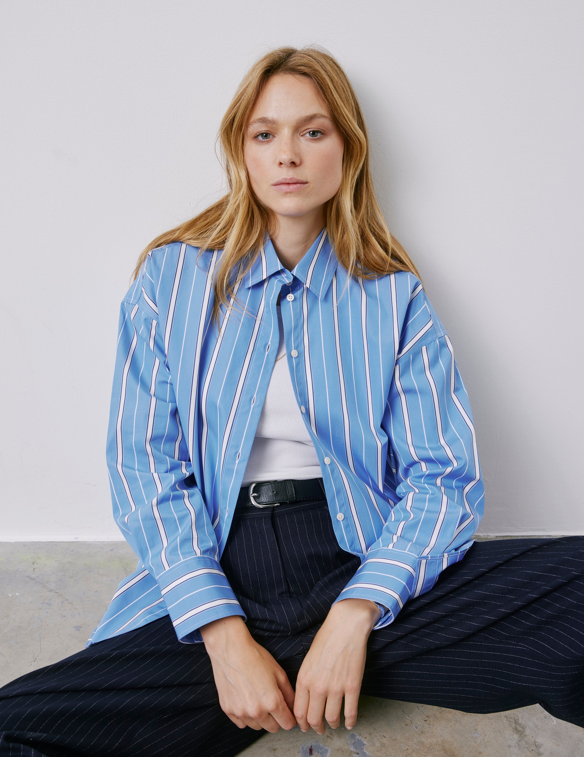 Lizandra blue striped oversized shirt - Poplin - Shirt Collar