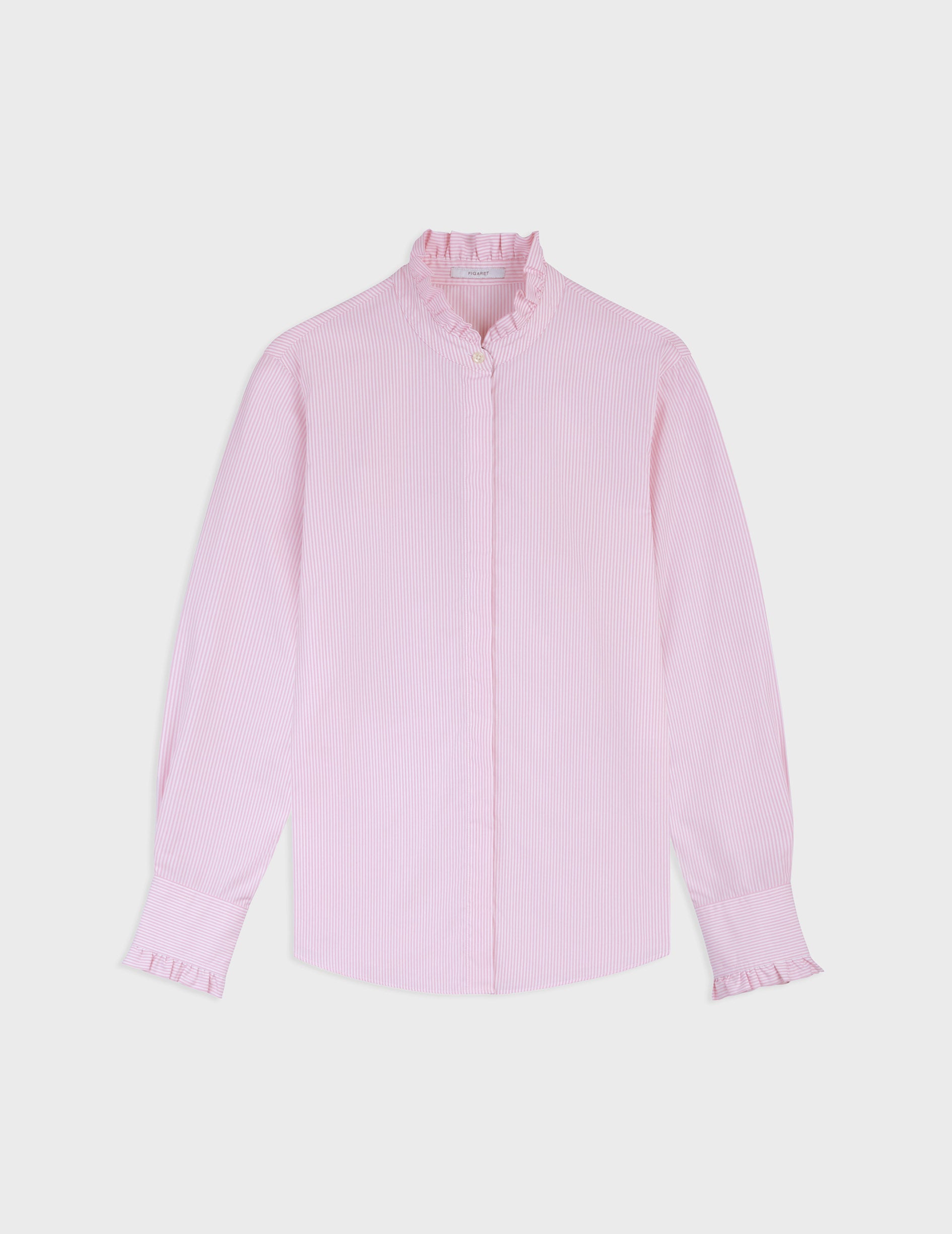 Louison pink striped hidden button placket shirt - Poplin - Victorian Collar