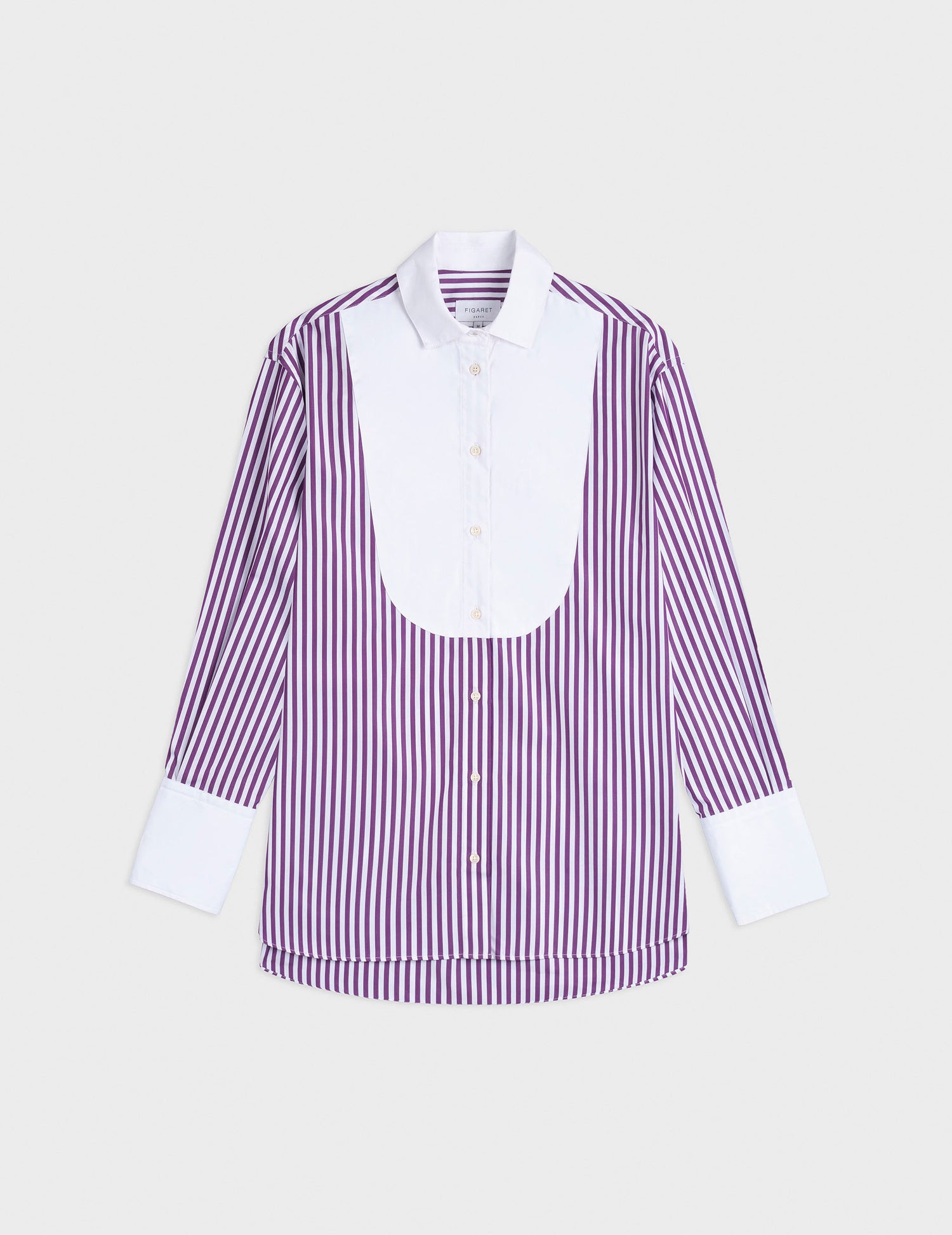 Lune purple striped oversized shirt with bib - Poplin - Shirt Collar#3