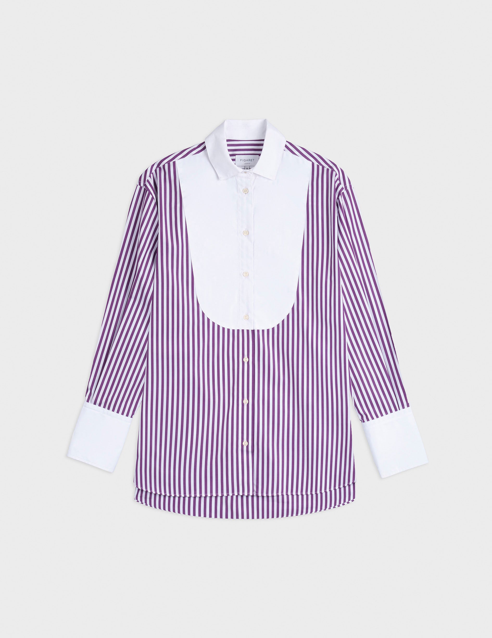 Lune purple striped oversized shirt with bib - Poplin - Shirt Collar