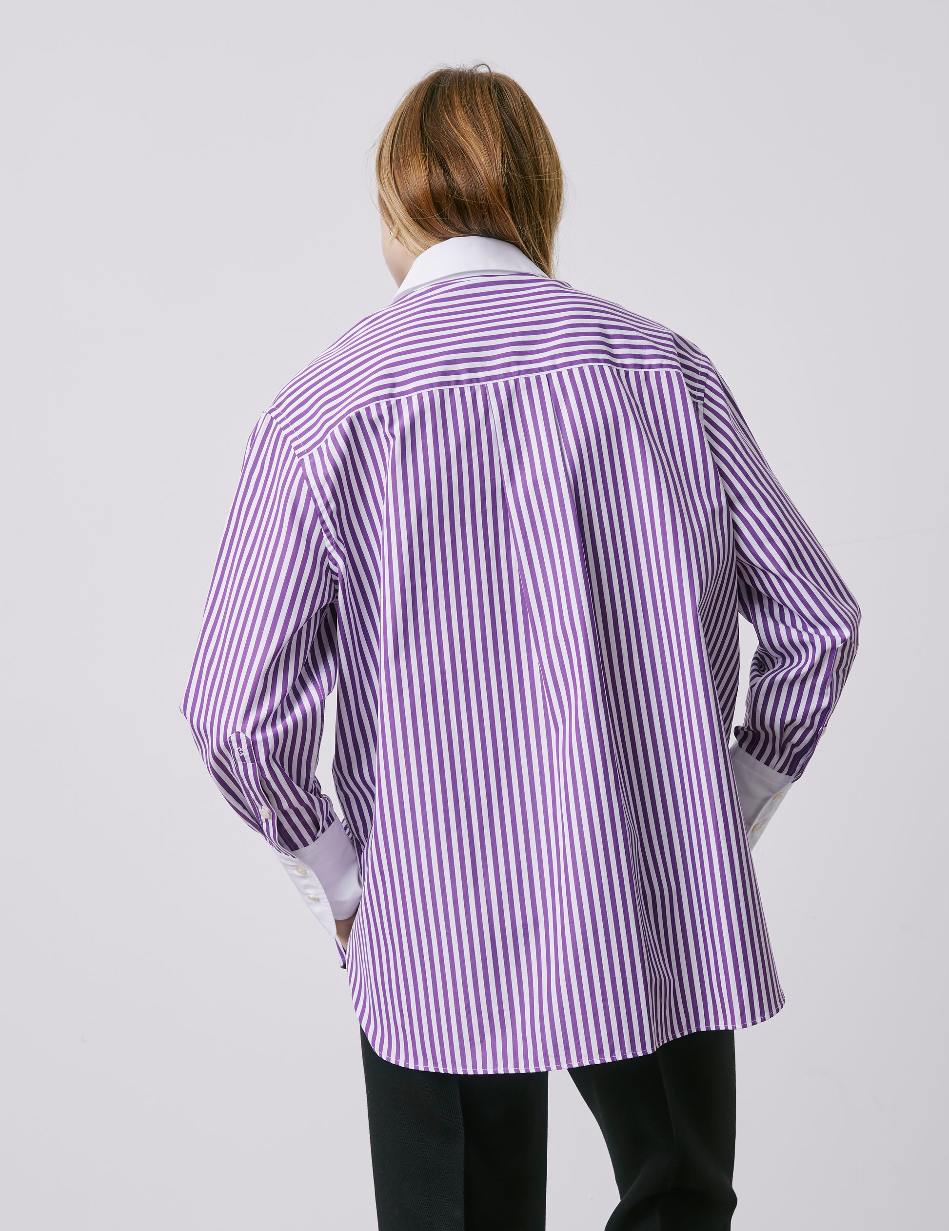 Lune purple striped oversized shirt with bib - Poplin - Shirt Collar