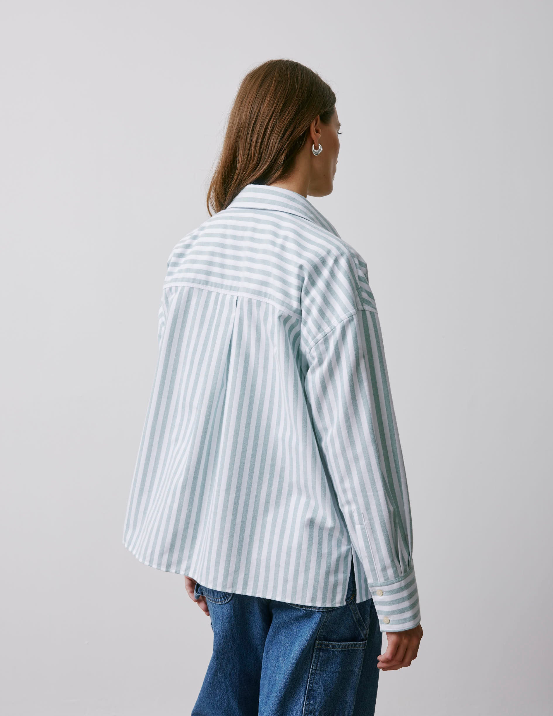 Maliza green striped oversized shirt - Scratch oxford - Shirt Collar