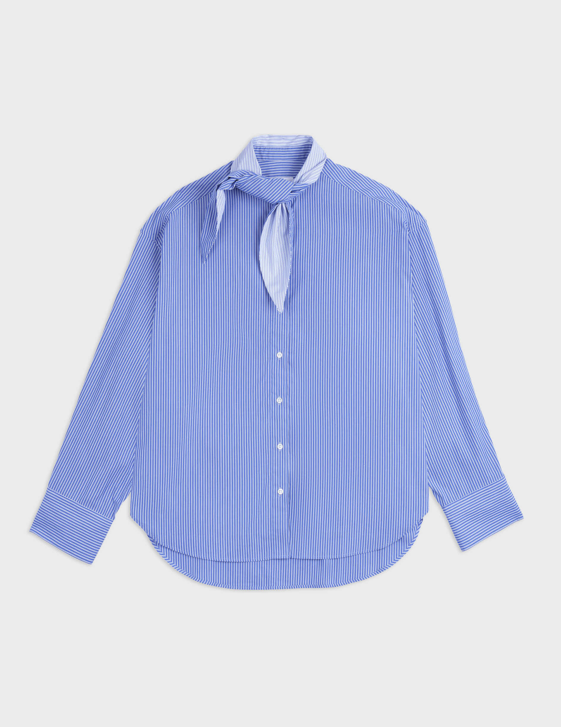 Margaux blue striped shirt - Poplin - Lavaliere Collar