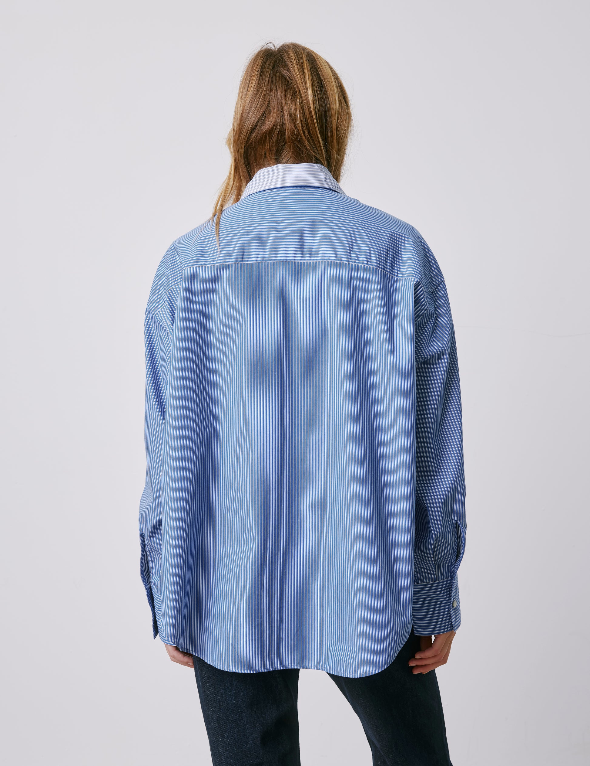 Margaux blue striped shirt - Poplin - Lavaliere Collar