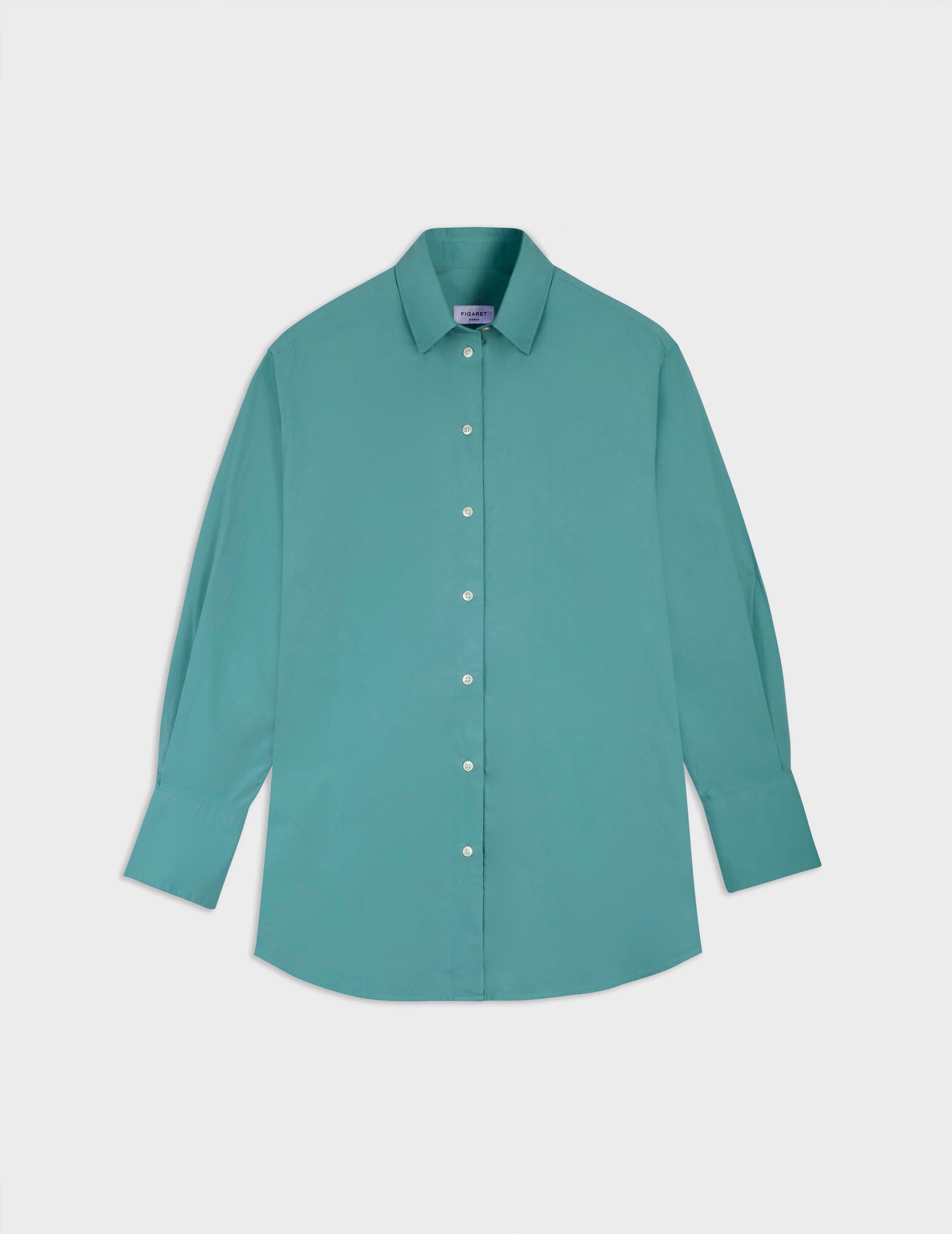 Mathilde sage green oversized shirt - Poplin - Shirt Collar
