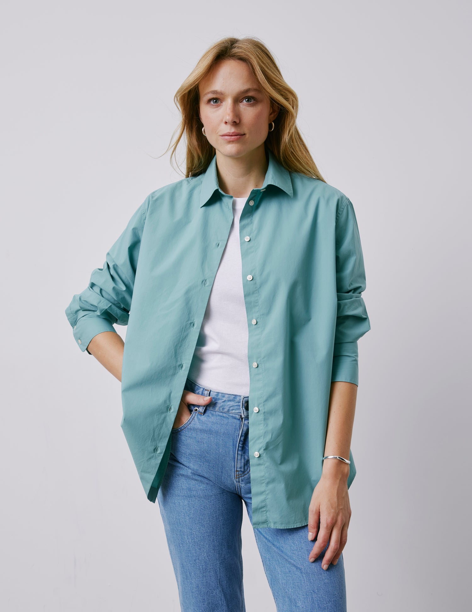 Mathilde sage green oversized shirt - Poplin - Shirt Collar