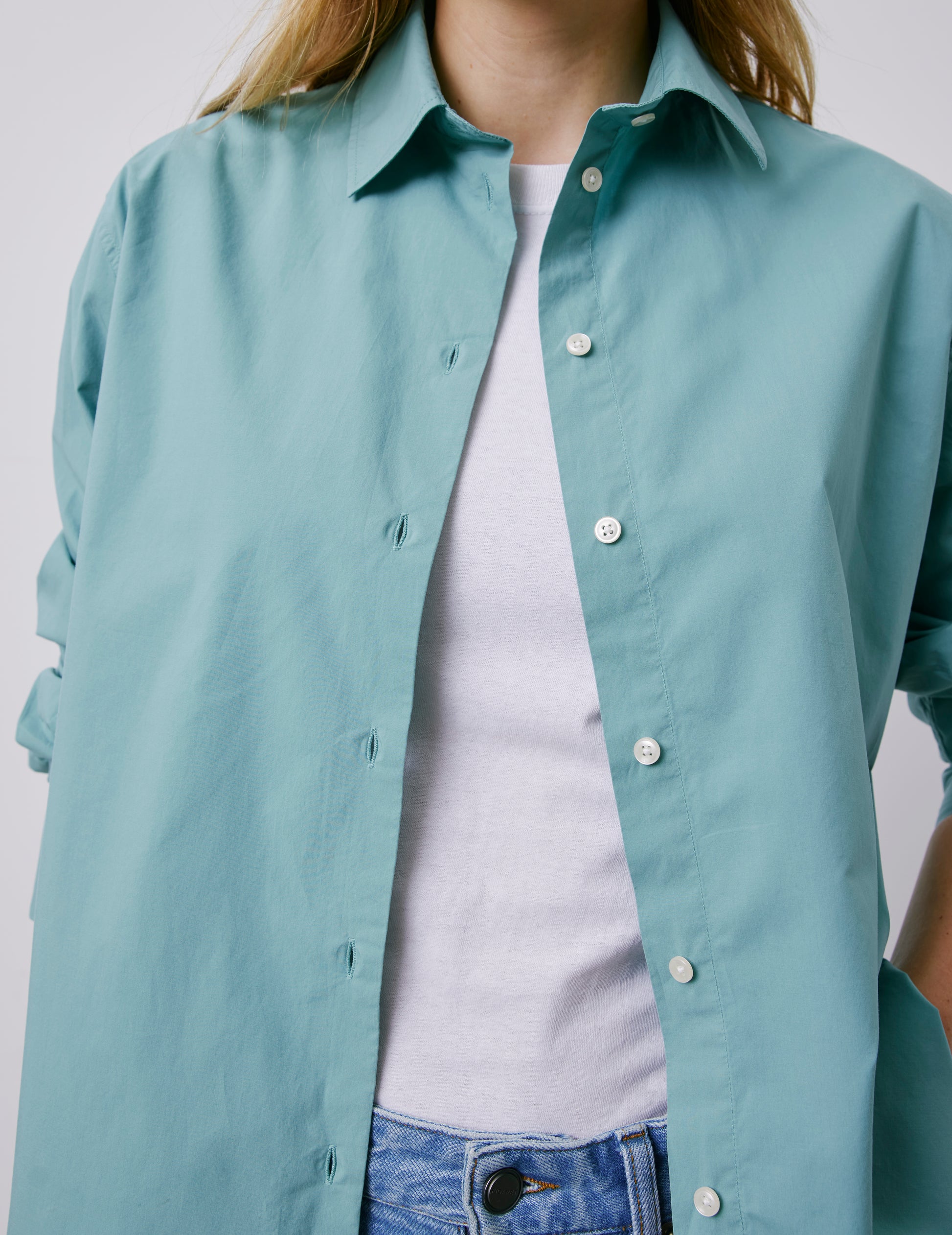 Mathilde sage green oversized shirt - Poplin - Shirt Collar