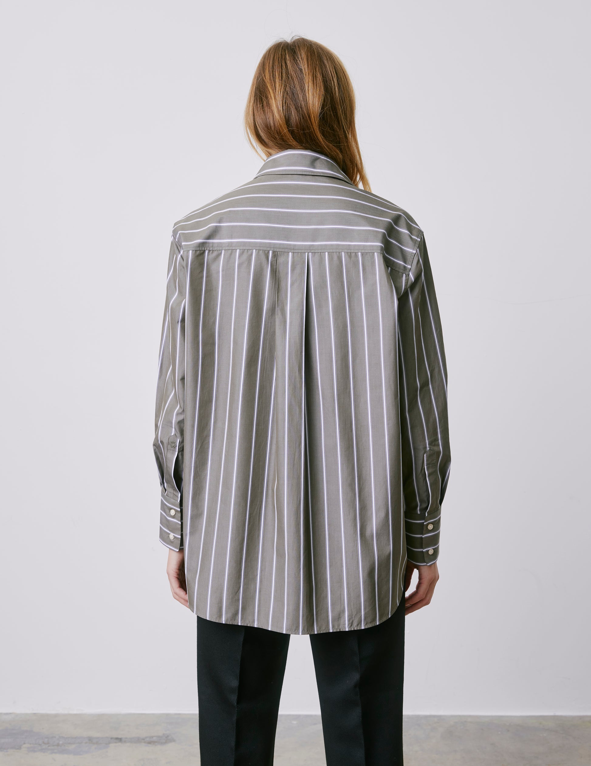 Mathilde khaki striped oversized shirt - Poplin - Shirt Collar