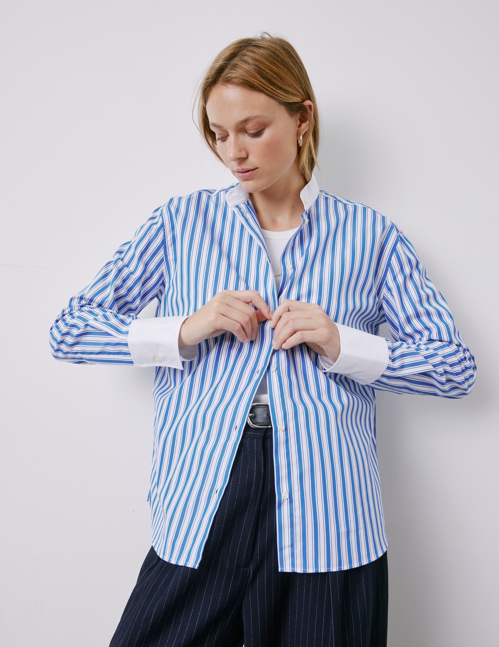 Maude blue striped shirt - Poplin - Officer Collar