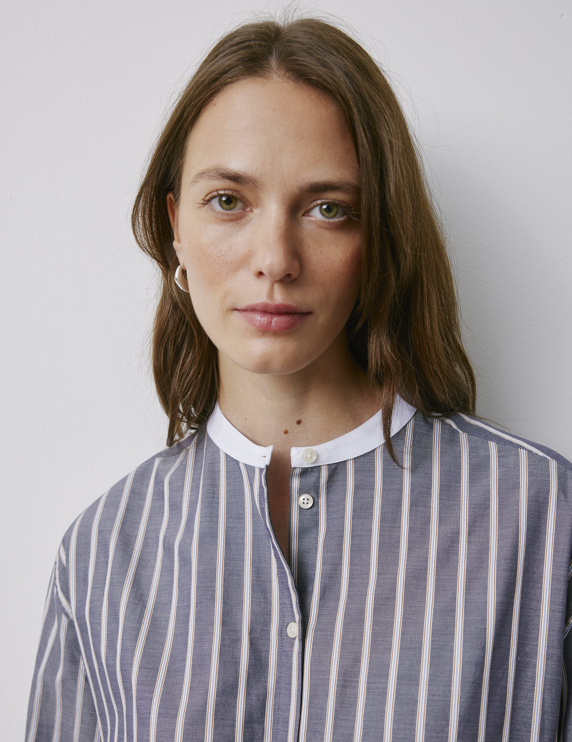 Maureen gray striped oversized shirt - Fil-à-fil - Officer Collar