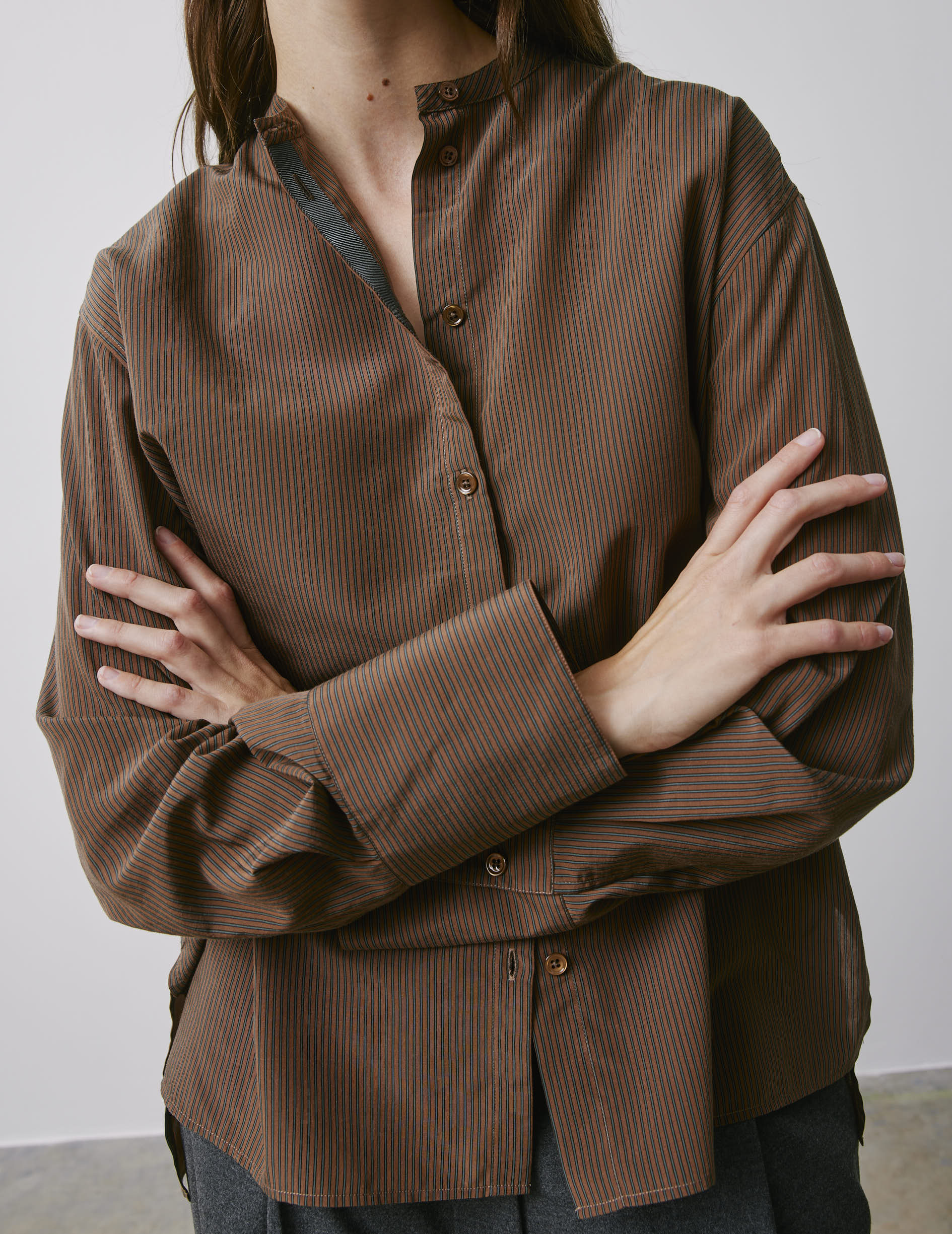 Maureen brown striped oversized shirt - Lyocell - Officer Collar