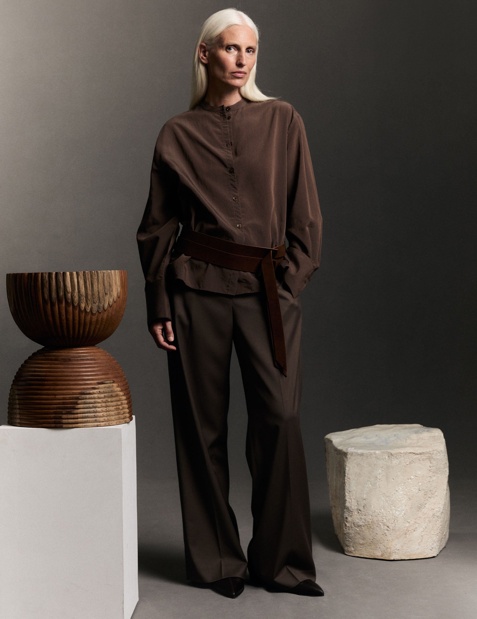 Maureen brown striped oversized shirt - Lyocell - Officer Collar