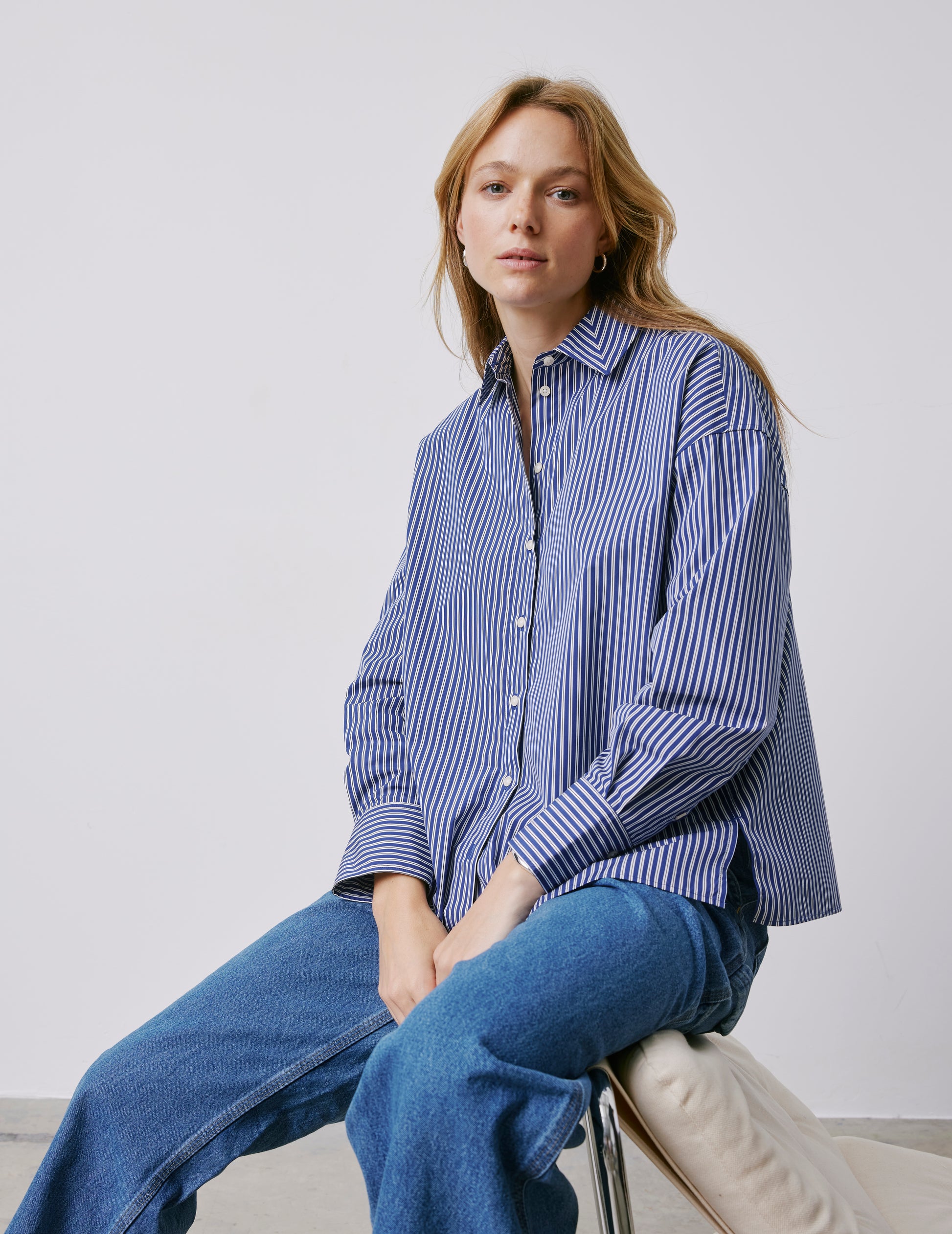 Mélanie blue striped oversized shirt - Poplin - Shirt Collar