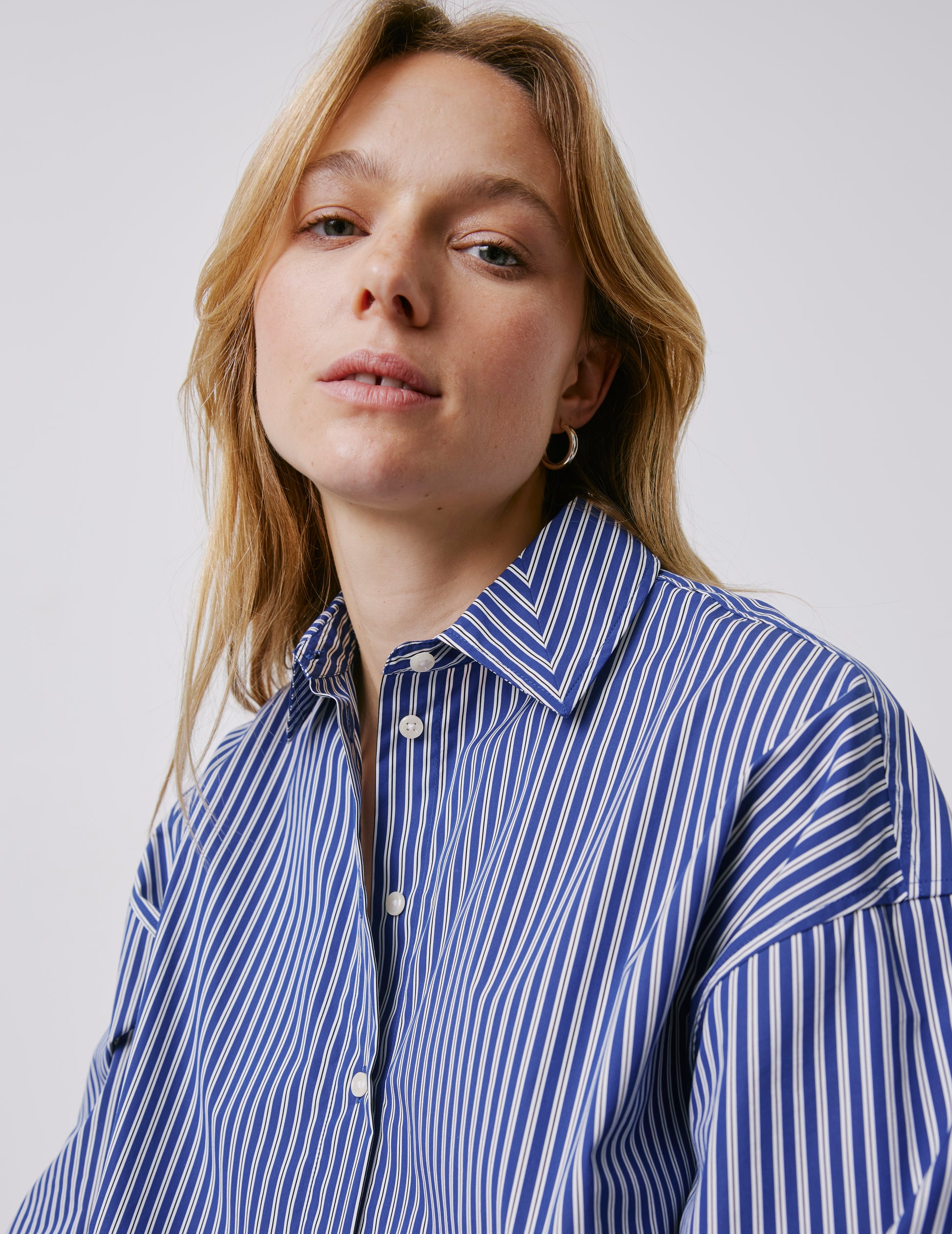 Mélanie blue striped oversized shirt - Poplin - Shirt Collar