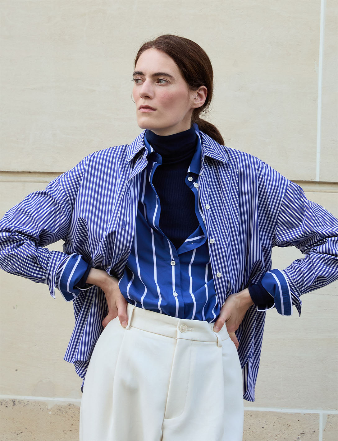 Mélanie blue striped oversized shirt - Poplin - Shirt Collar