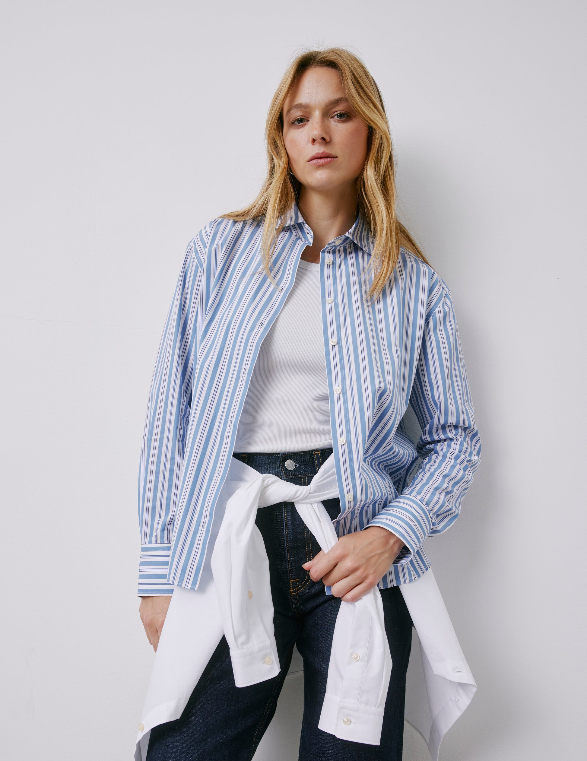 Mélinda blue striped shirt - Poplin - Italian Collar
