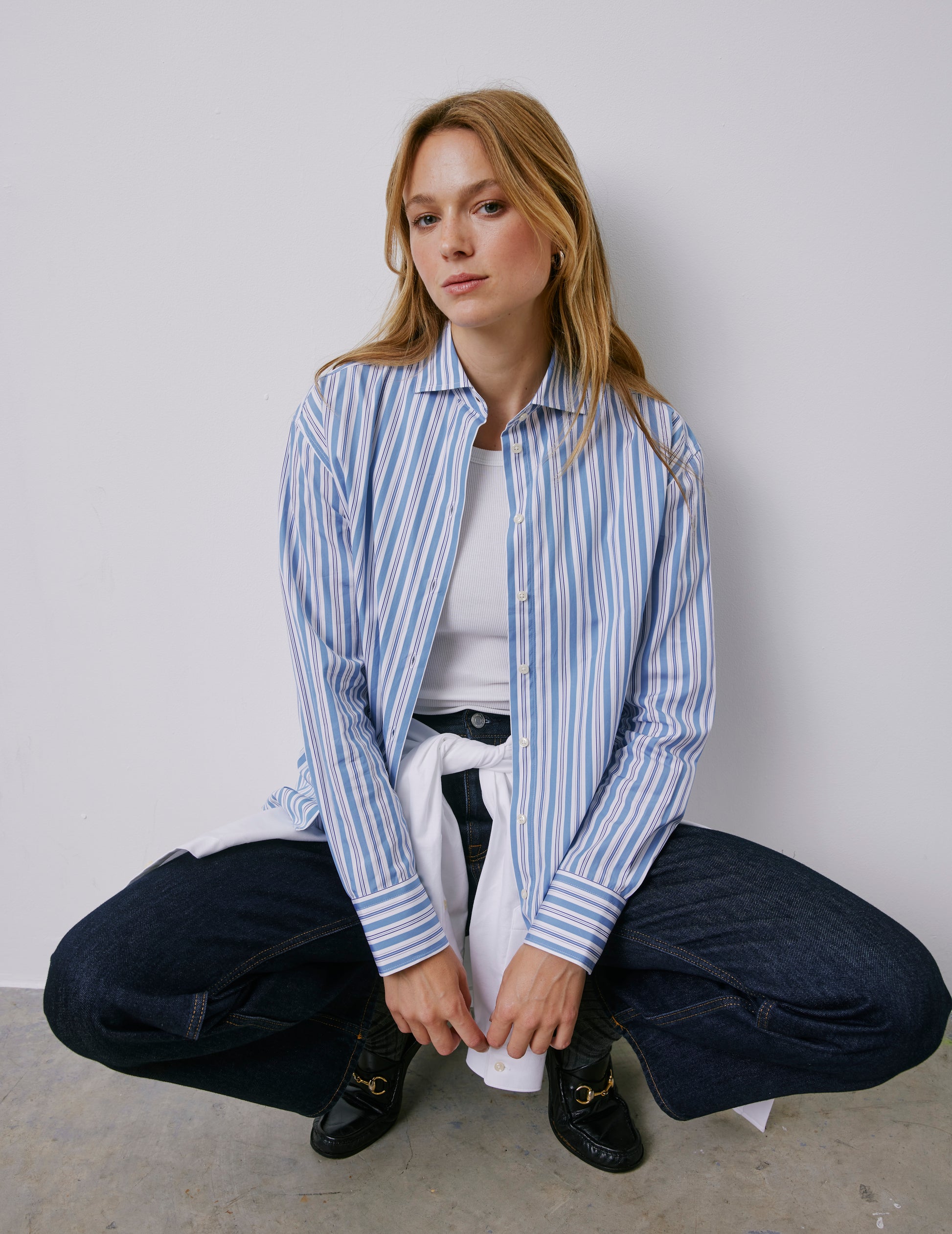 Mélinda blue striped shirt - Poplin - Italian Collar