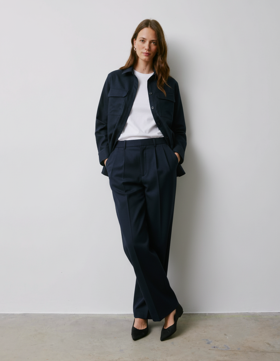 Madie navy wool canvas shirt jacket