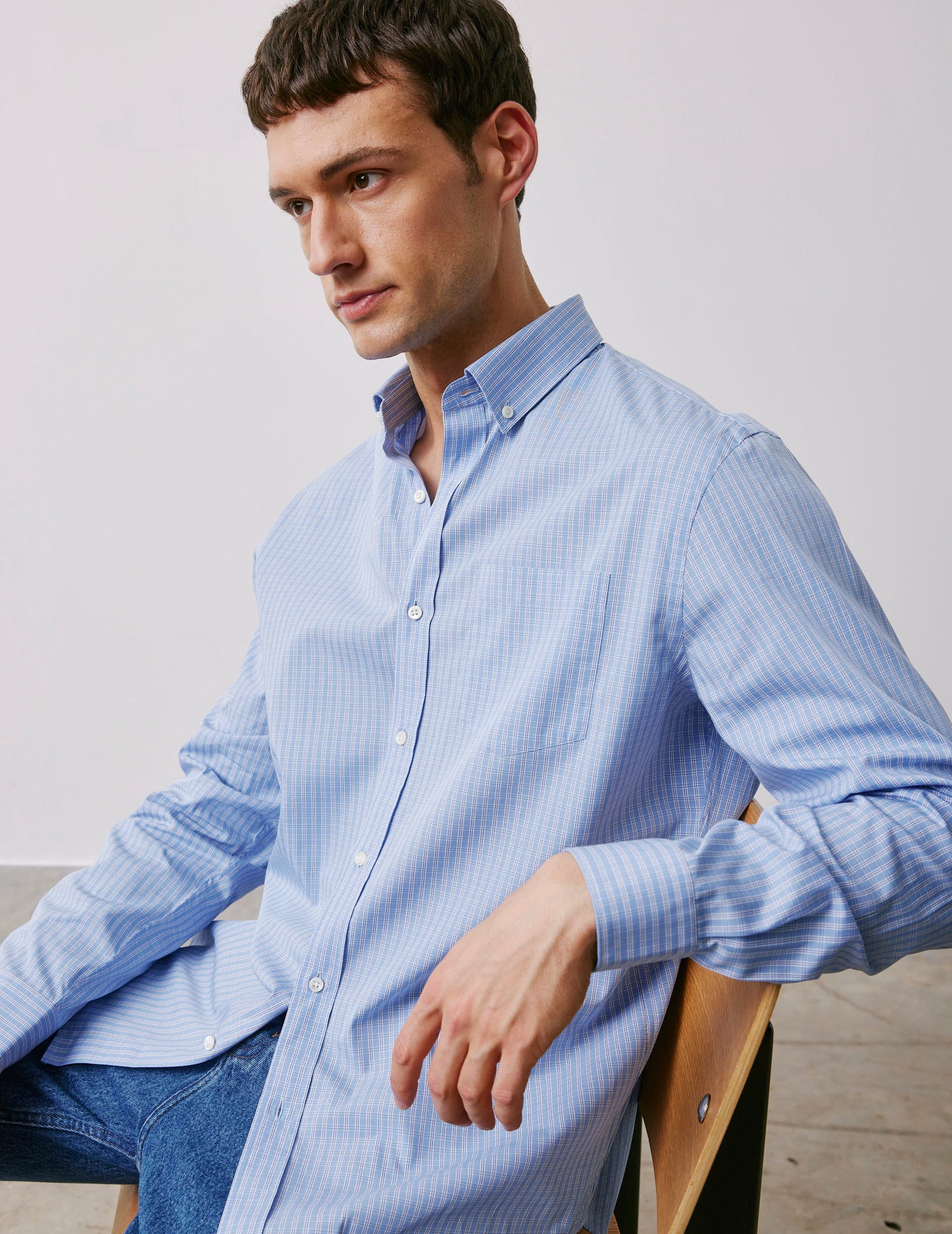 Classic blue checked shirt - Poplin - American Collar#3
