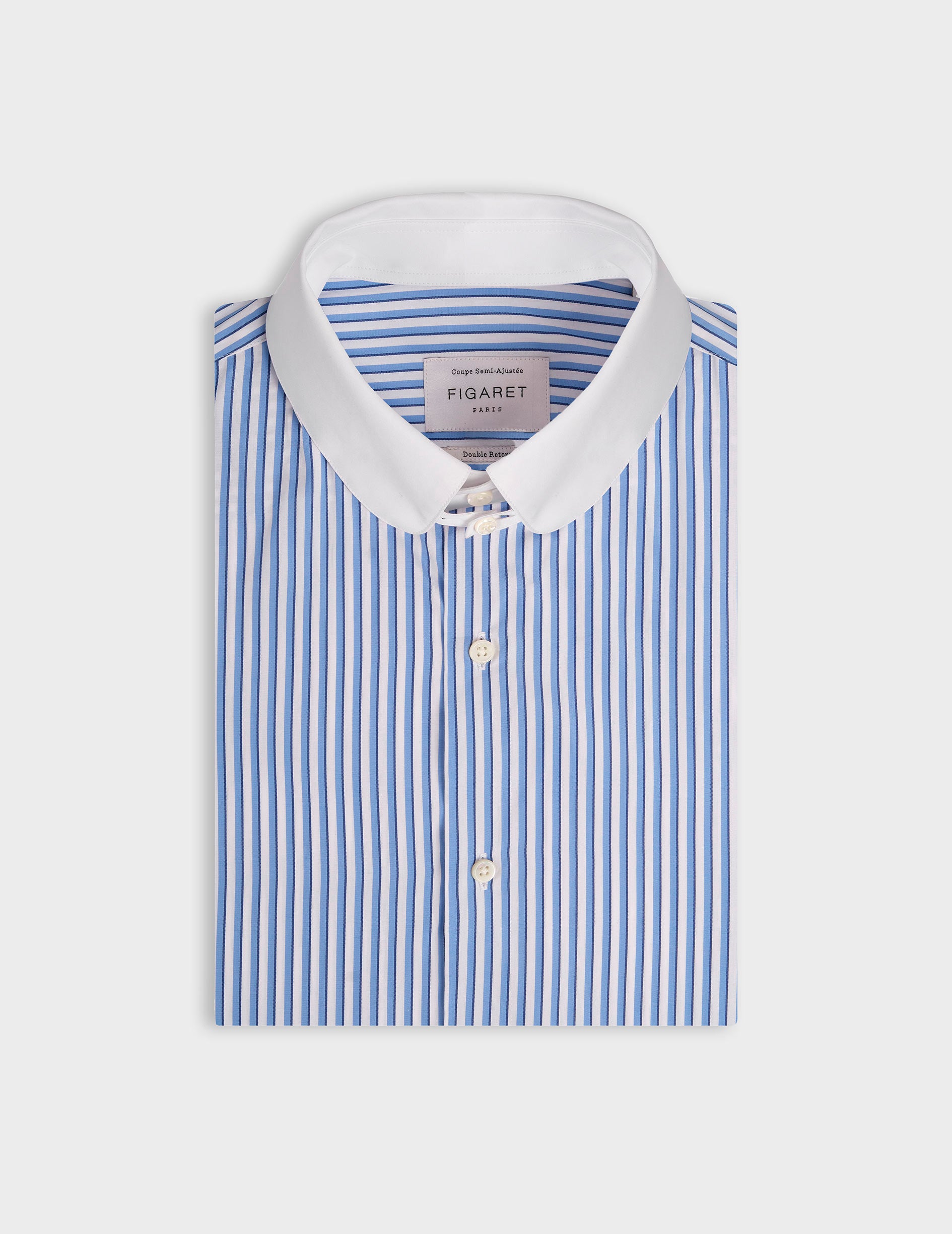Semi-fitted blue striped shirt - Poplin - English Collar