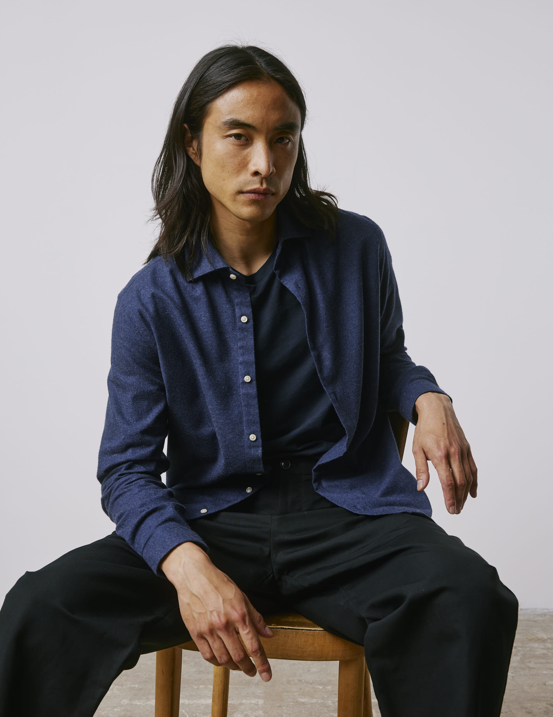 Aristote blue shirt - Flannel - Italian Collar