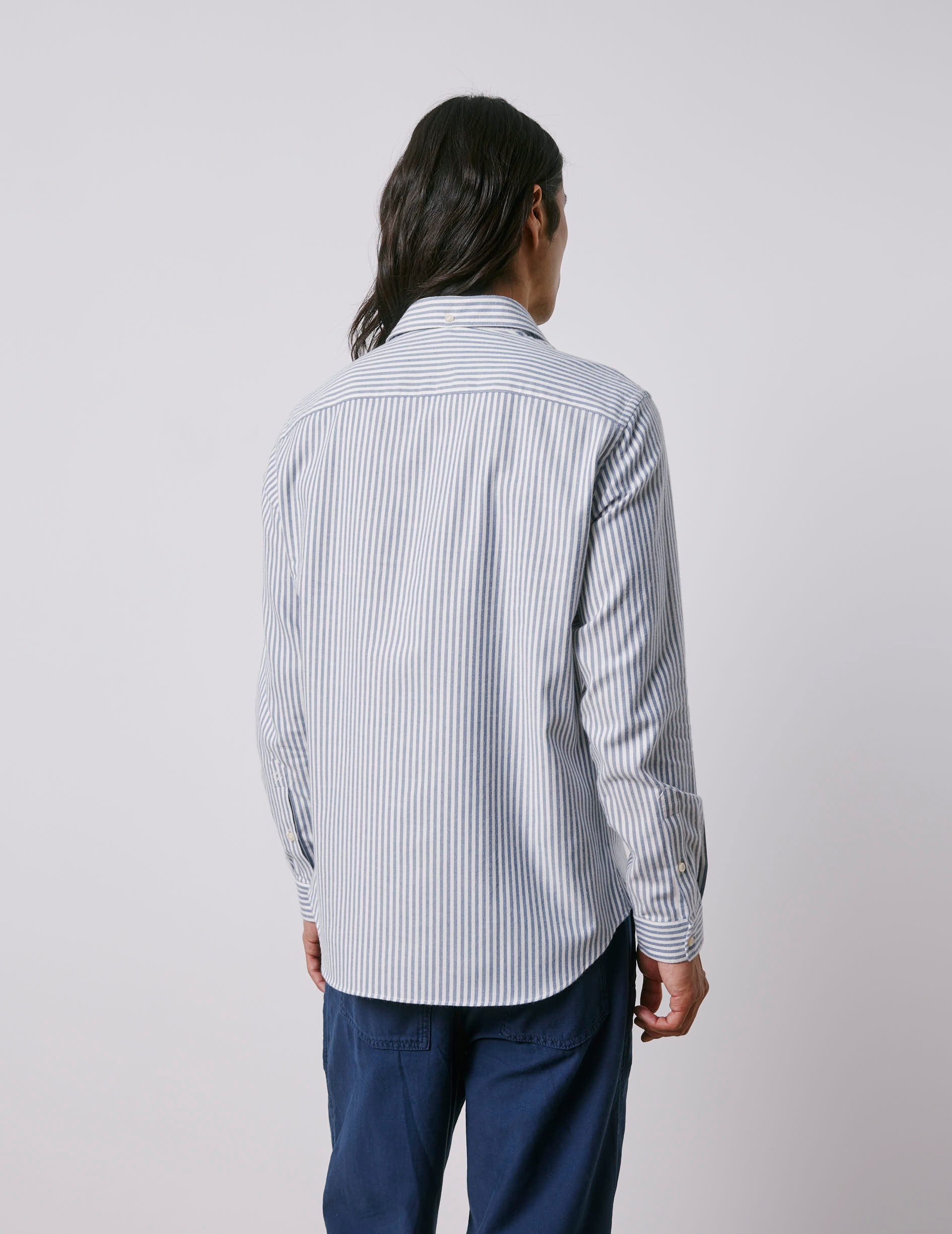 Aristote navy striped shirt - Flannel - Italian Collar