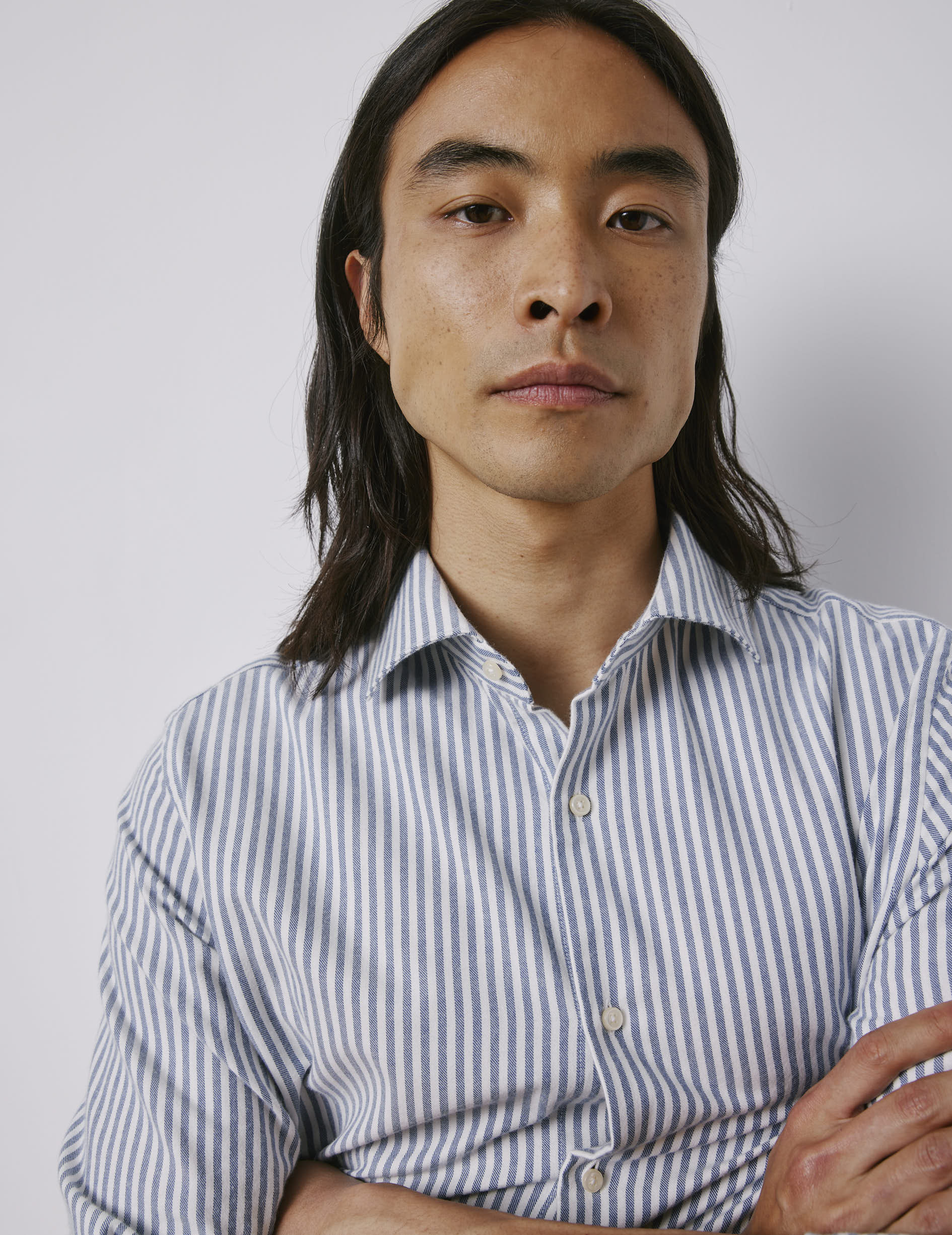 Aristote navy striped shirt - Flannel - Italian Collar