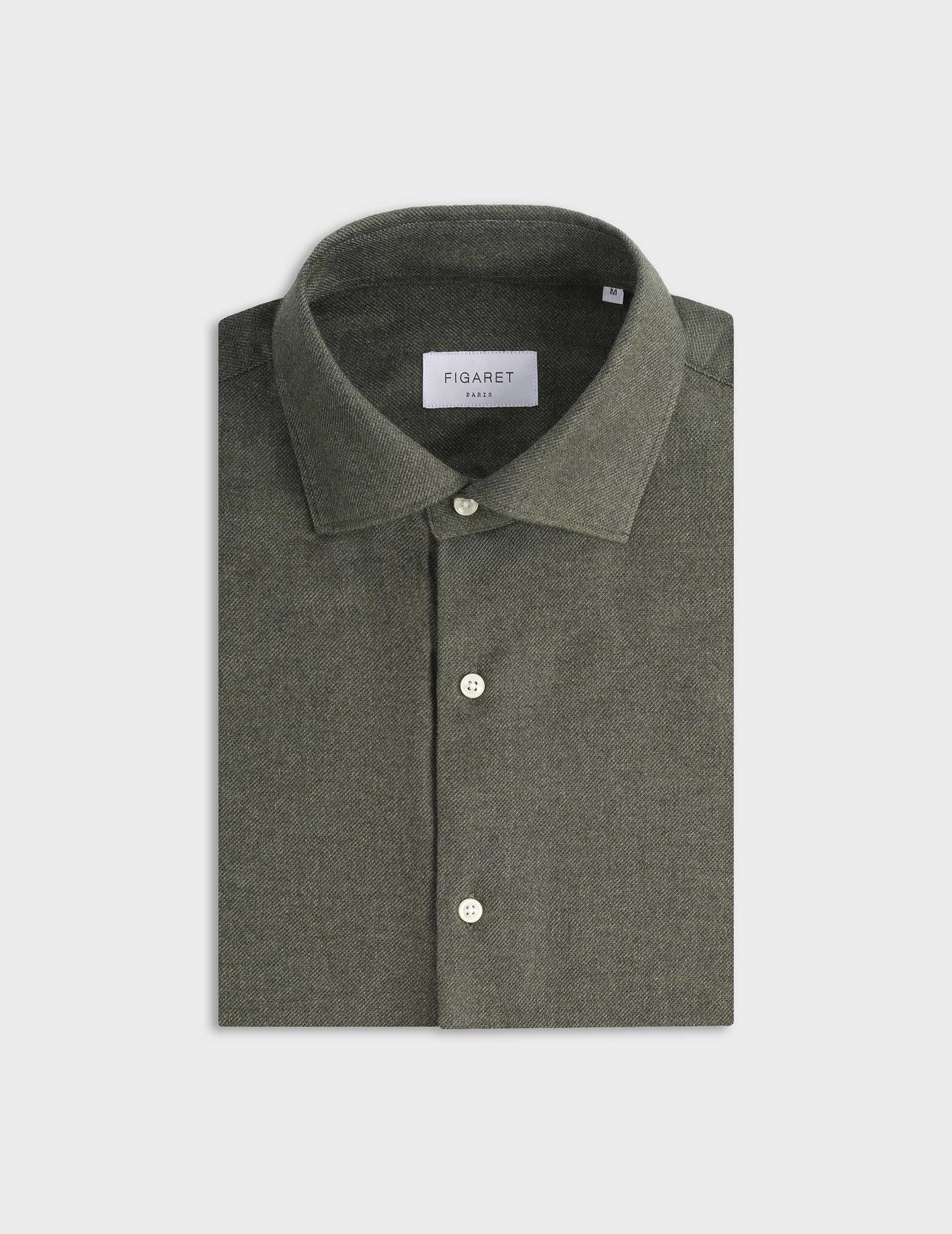 Aristote khaki shirt - Flannel - Italian Collar