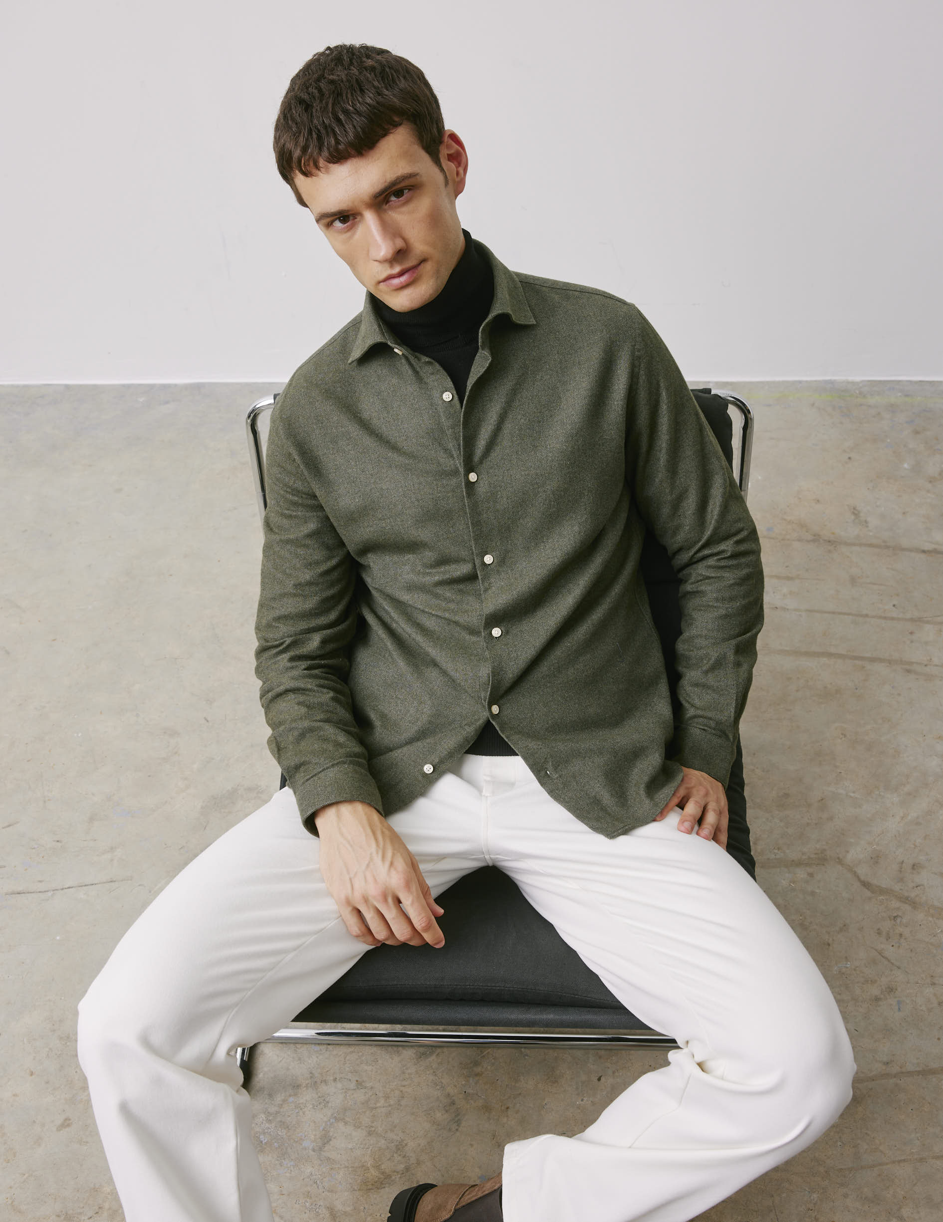 Aristote khaki shirt - Flannel - Italian Collar