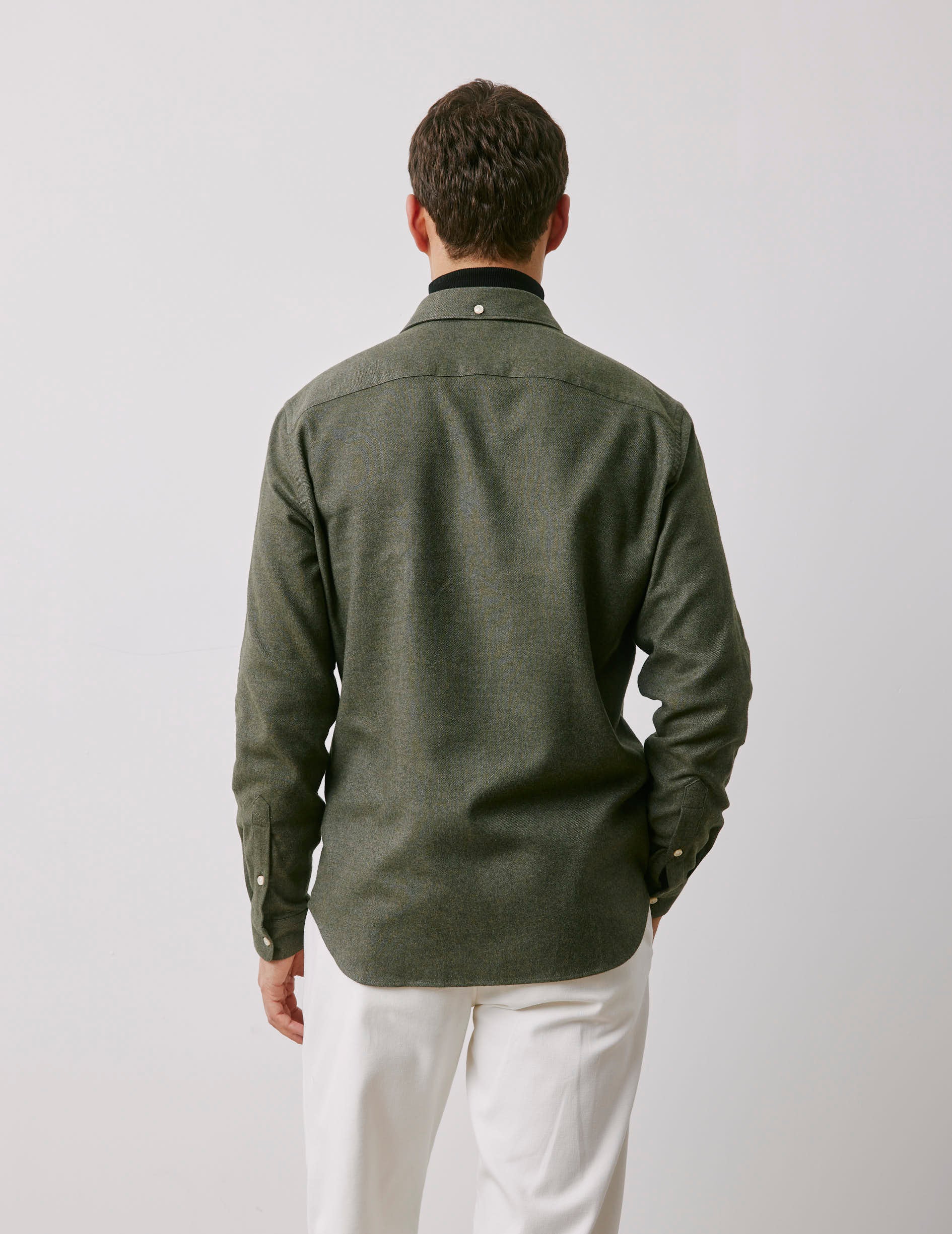 Aristote khaki shirt - Flannel - Italian Collar