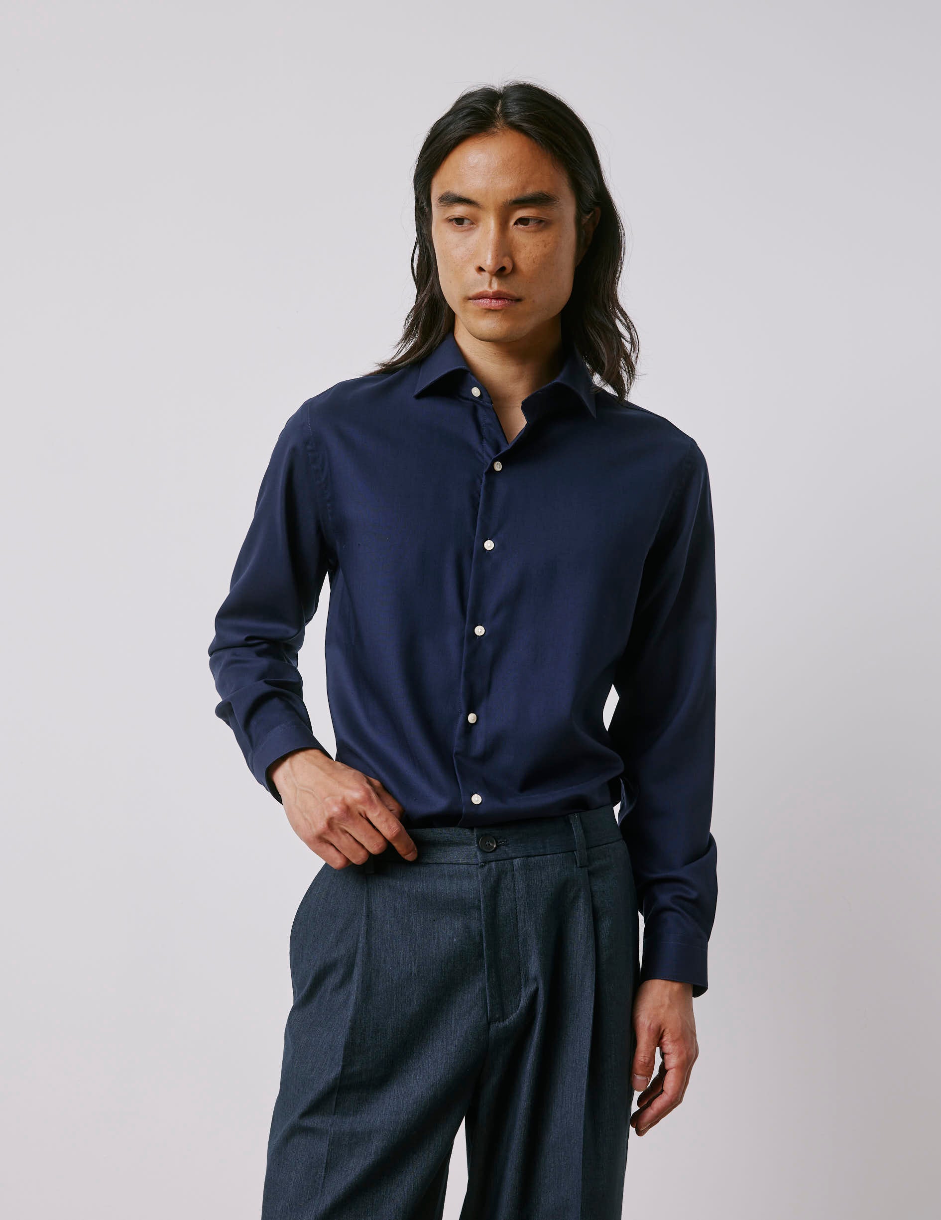 Aristote navy shirt - Virgin wool - Italian Collar