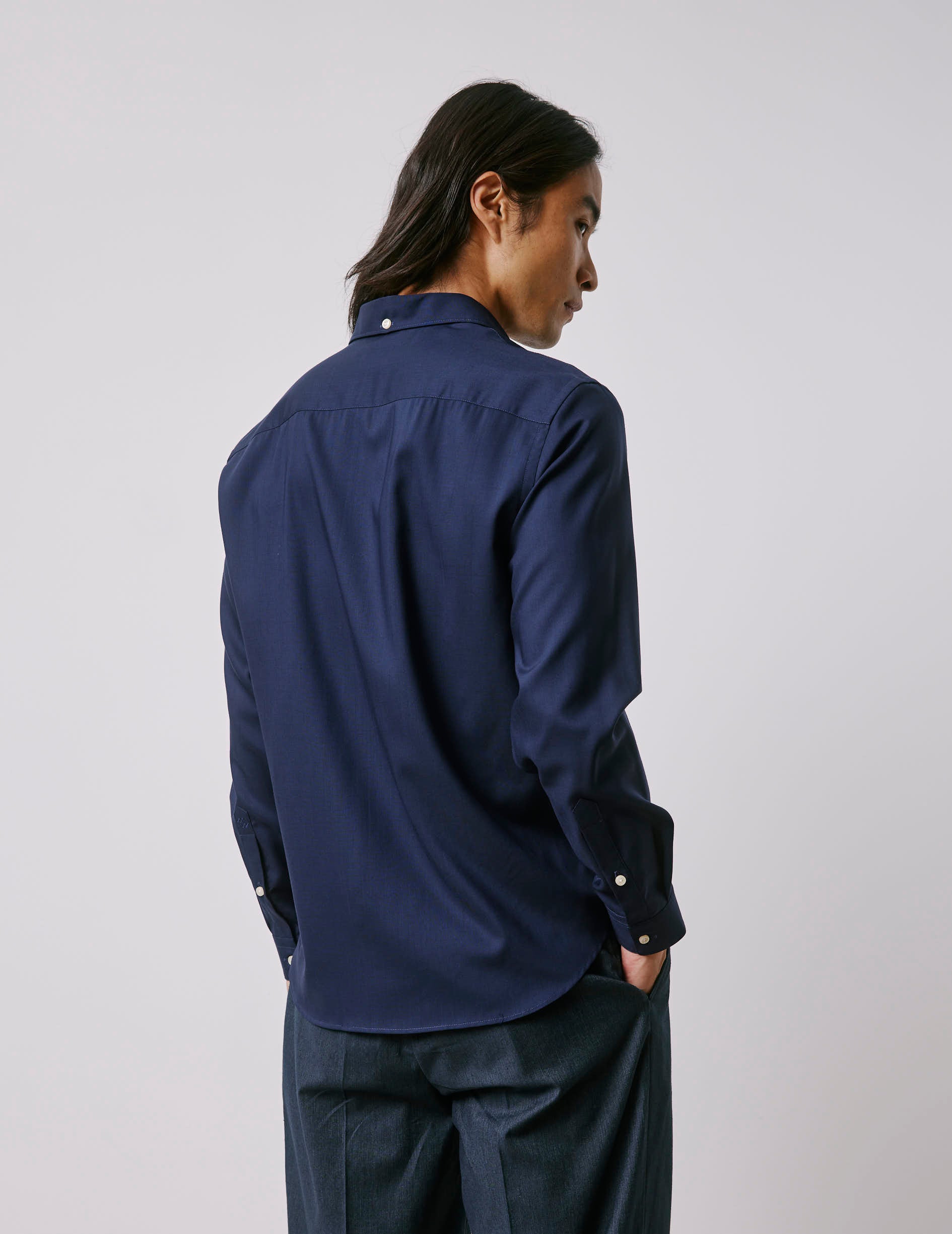 Aristote navy shirt - Virgin wool - Italian Collar